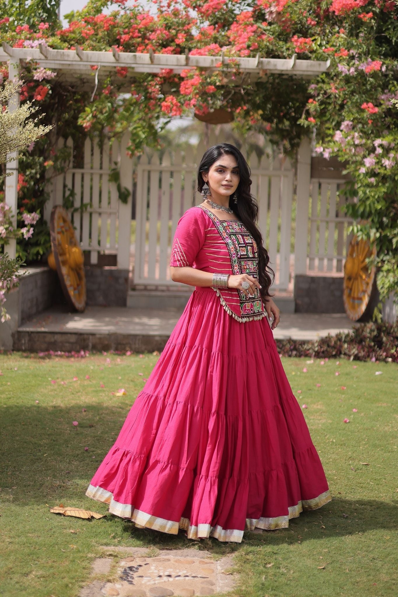 Raasrang Premium Kora Cotton Kutchi Patchwork Navratri Festival Lehenga Choli For Women