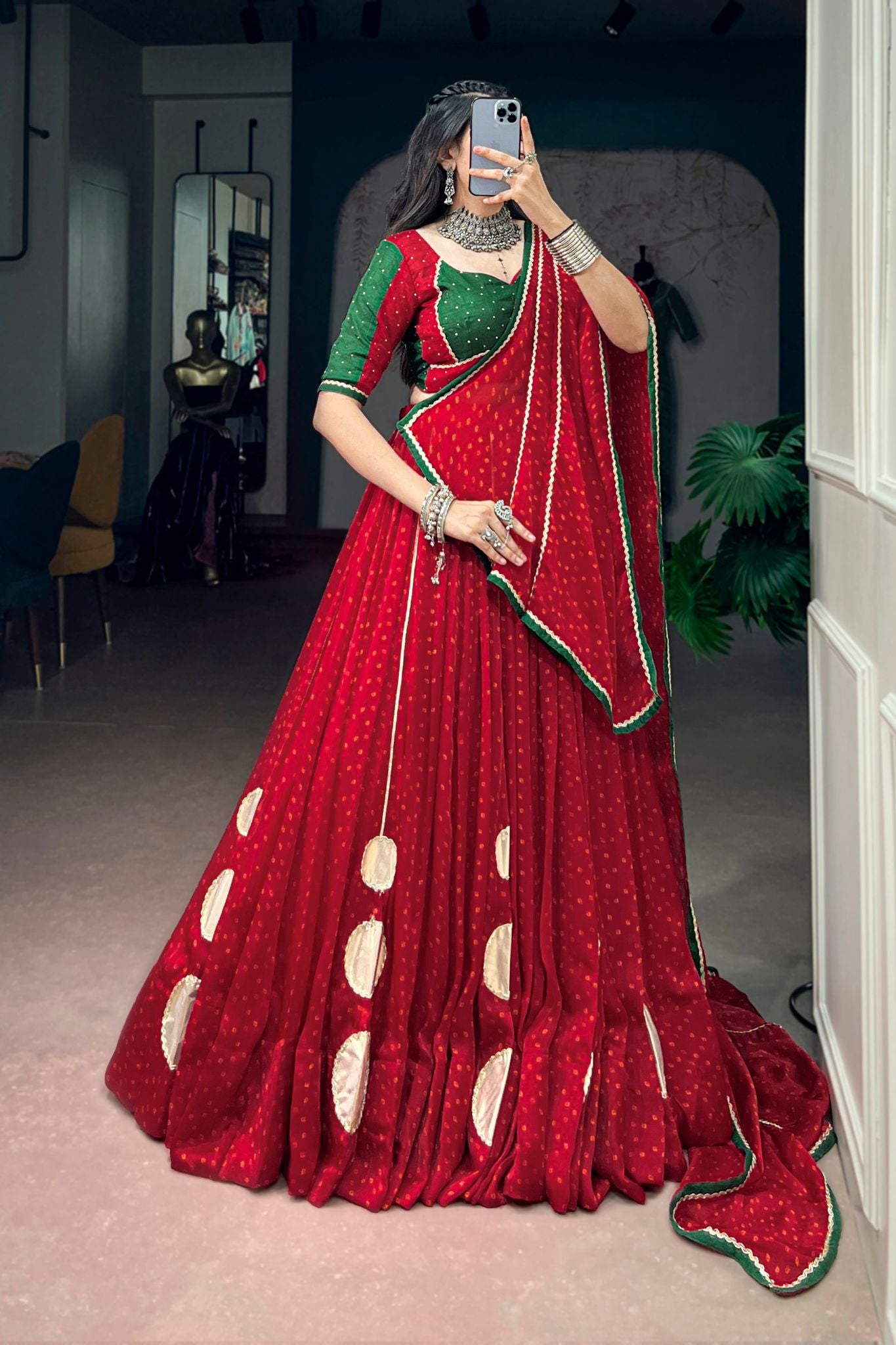 Raasrang Navratri Designer Red Bandhej Lehenga Choli