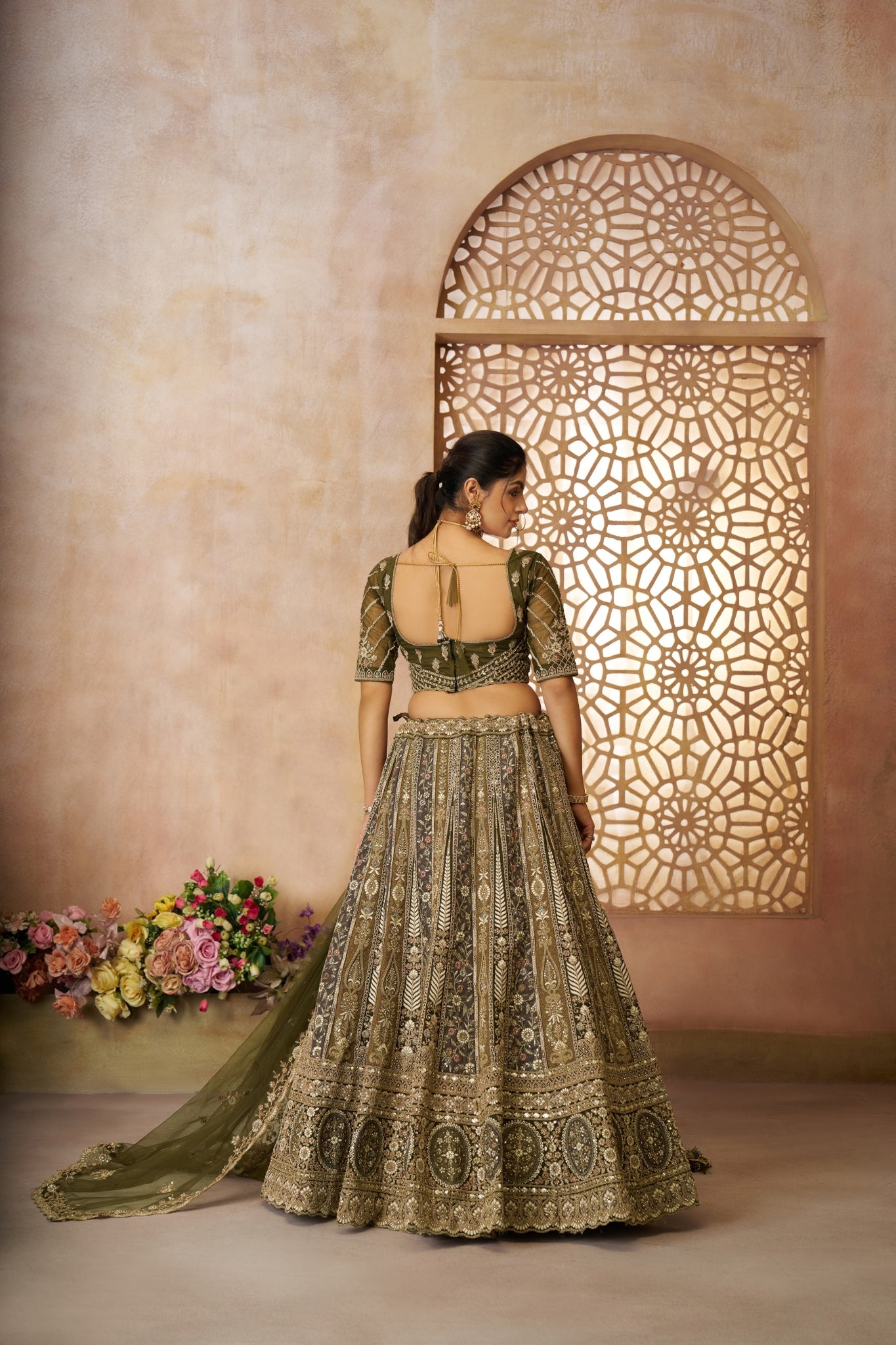 Stunning Designer Varying Embroidery With Tread Work Soft Net Wedding Lehenga Set