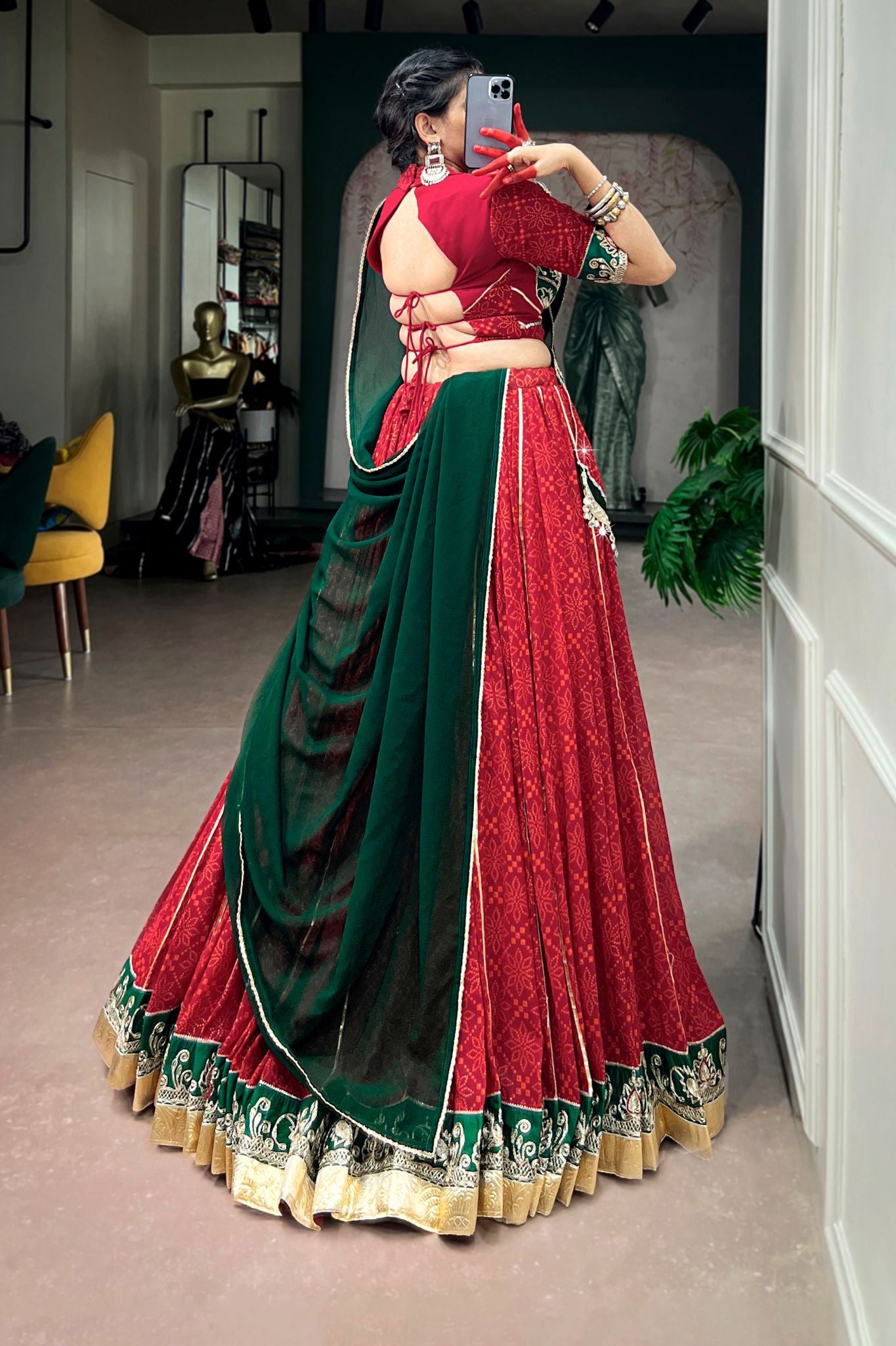 Raasrang Navratri Designer Bandhej Foil Print Traditional Garba Lehenga Choli