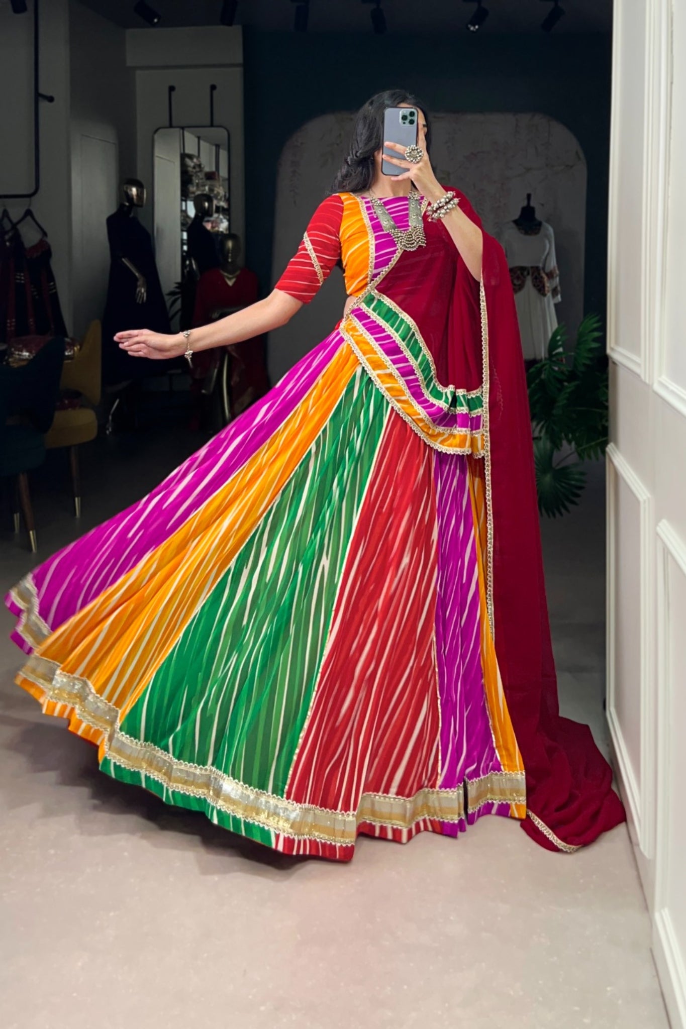 Colorful Tradition Georgette Leheriya Printed Garba Choli