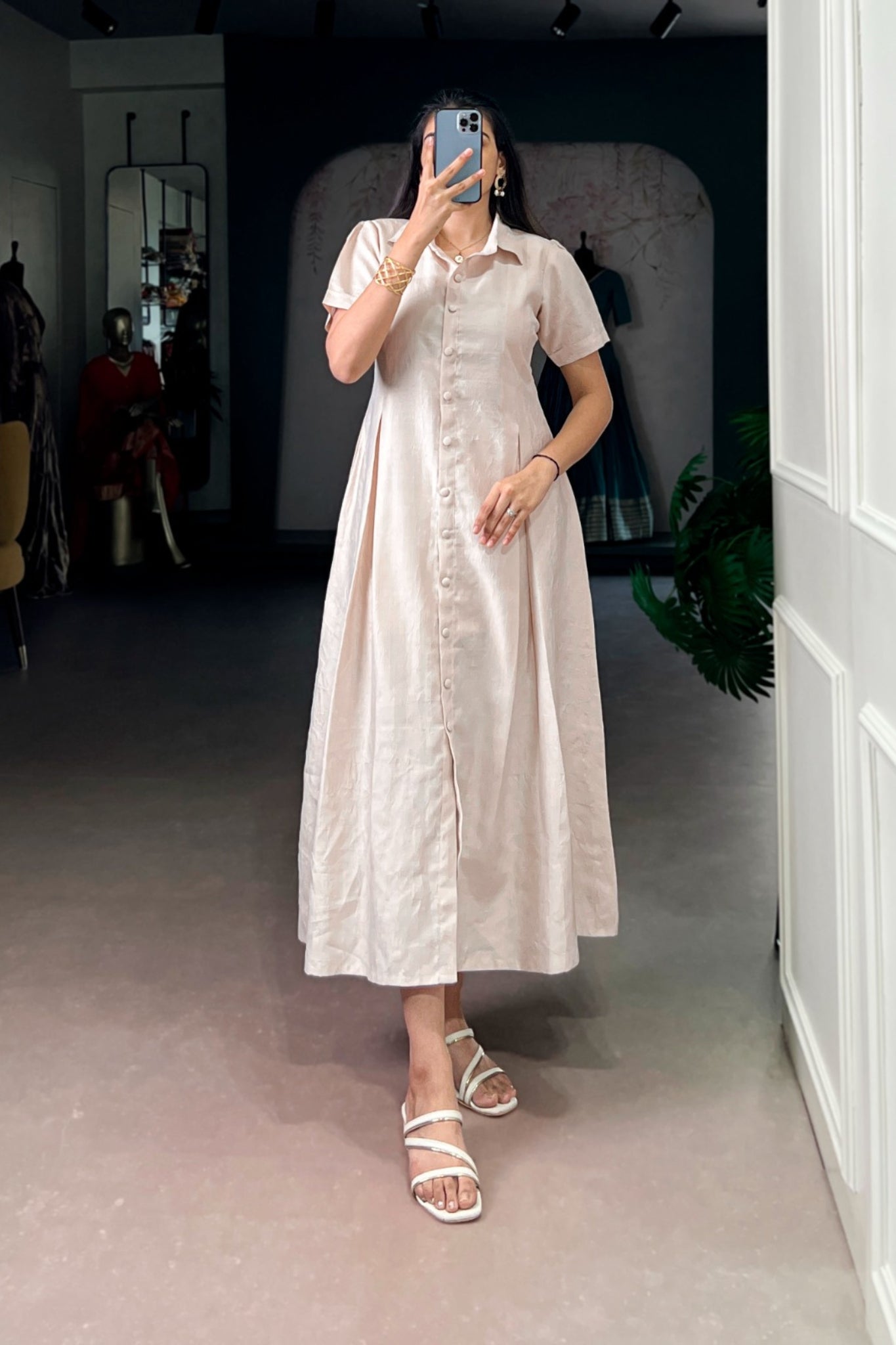 Premium Remy Fabric Button-Down Midi Frock For Women