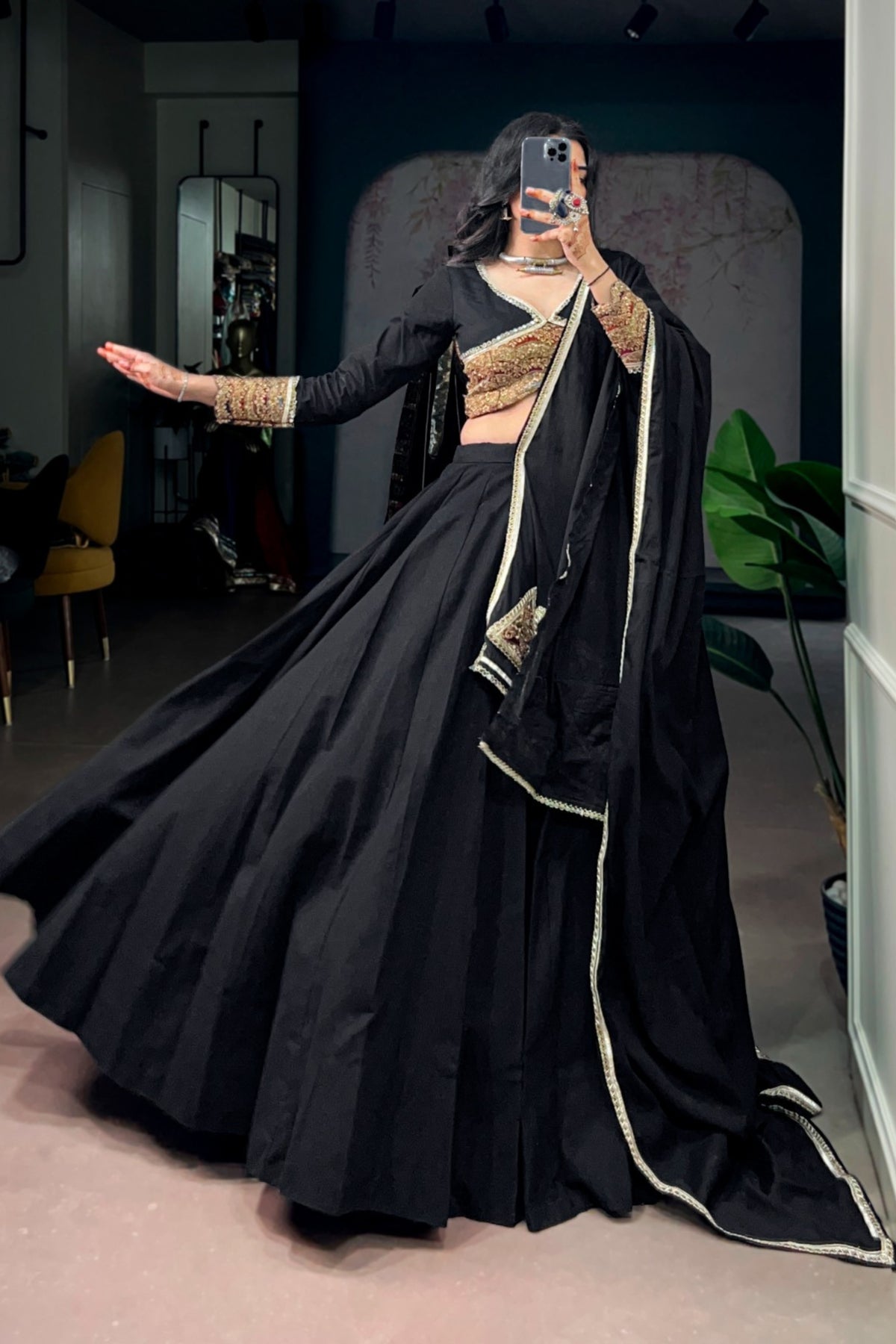 Black Khadi Cotton Designer Navratri Special Lehenga Choli
