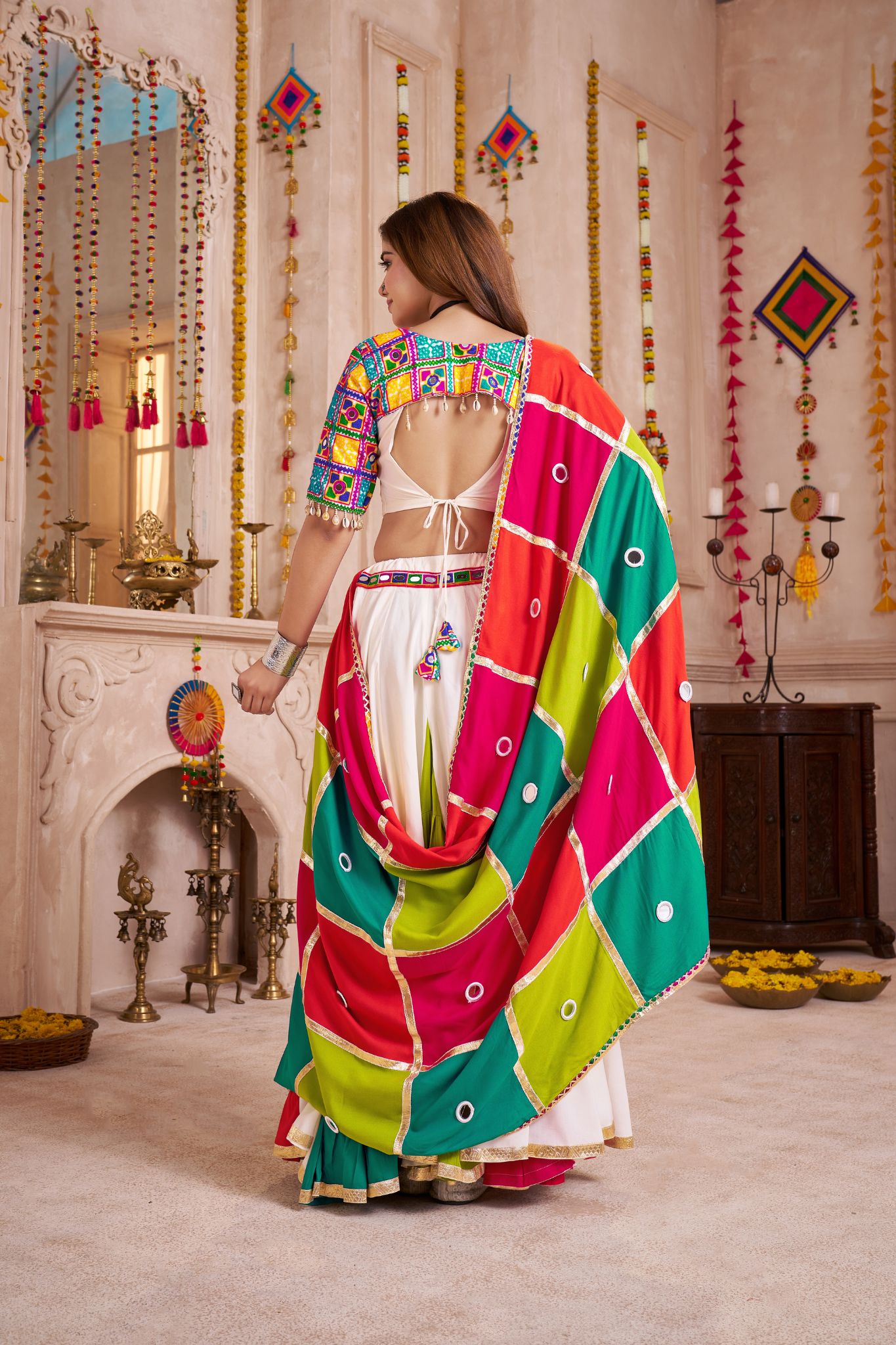 Classic Navratri Lehenga Choli With Handmade Multicolor Patchwork Dupatta
