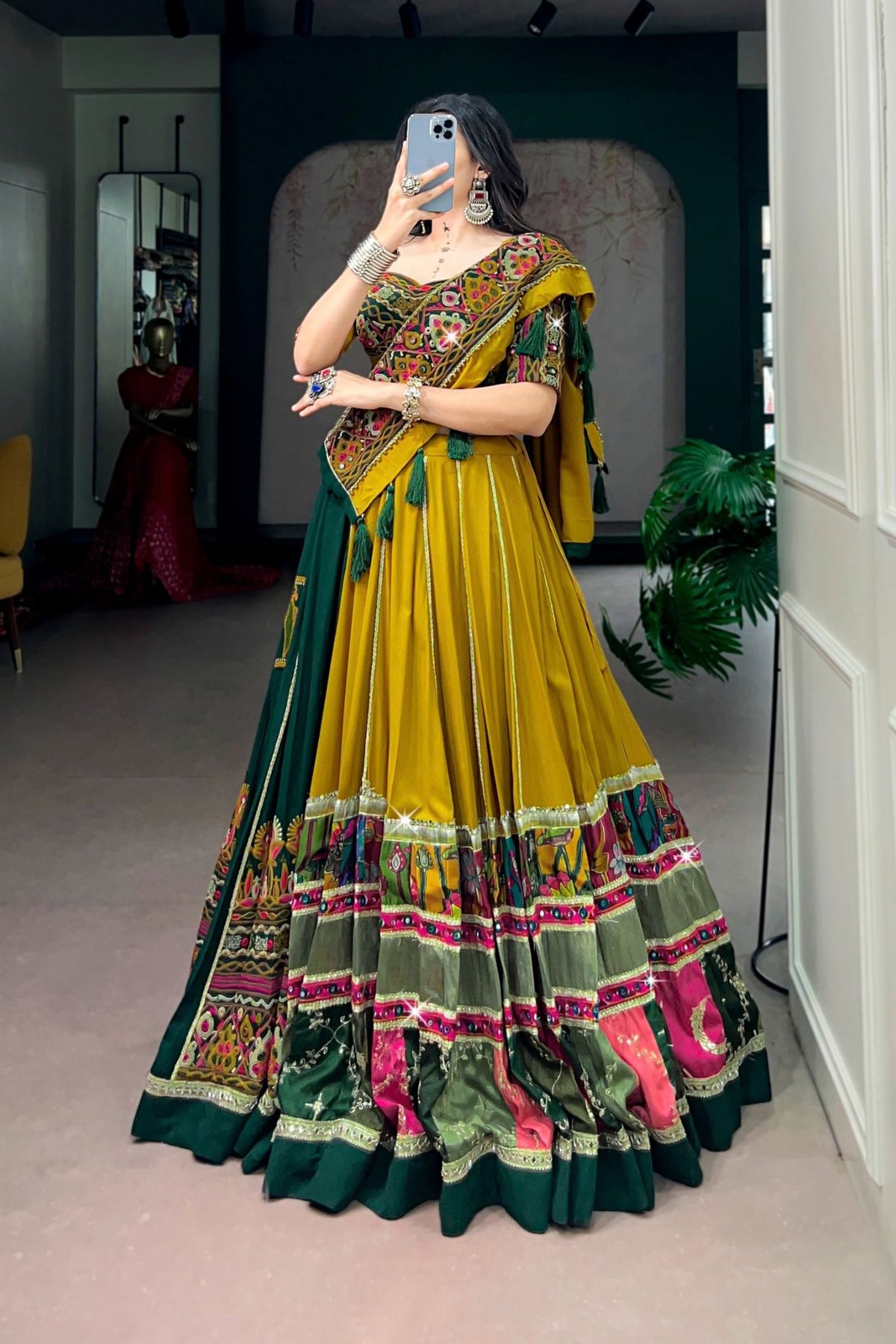 Traditional Gamthi Work Designer Pure Rayon Navratri Lehenga Choli