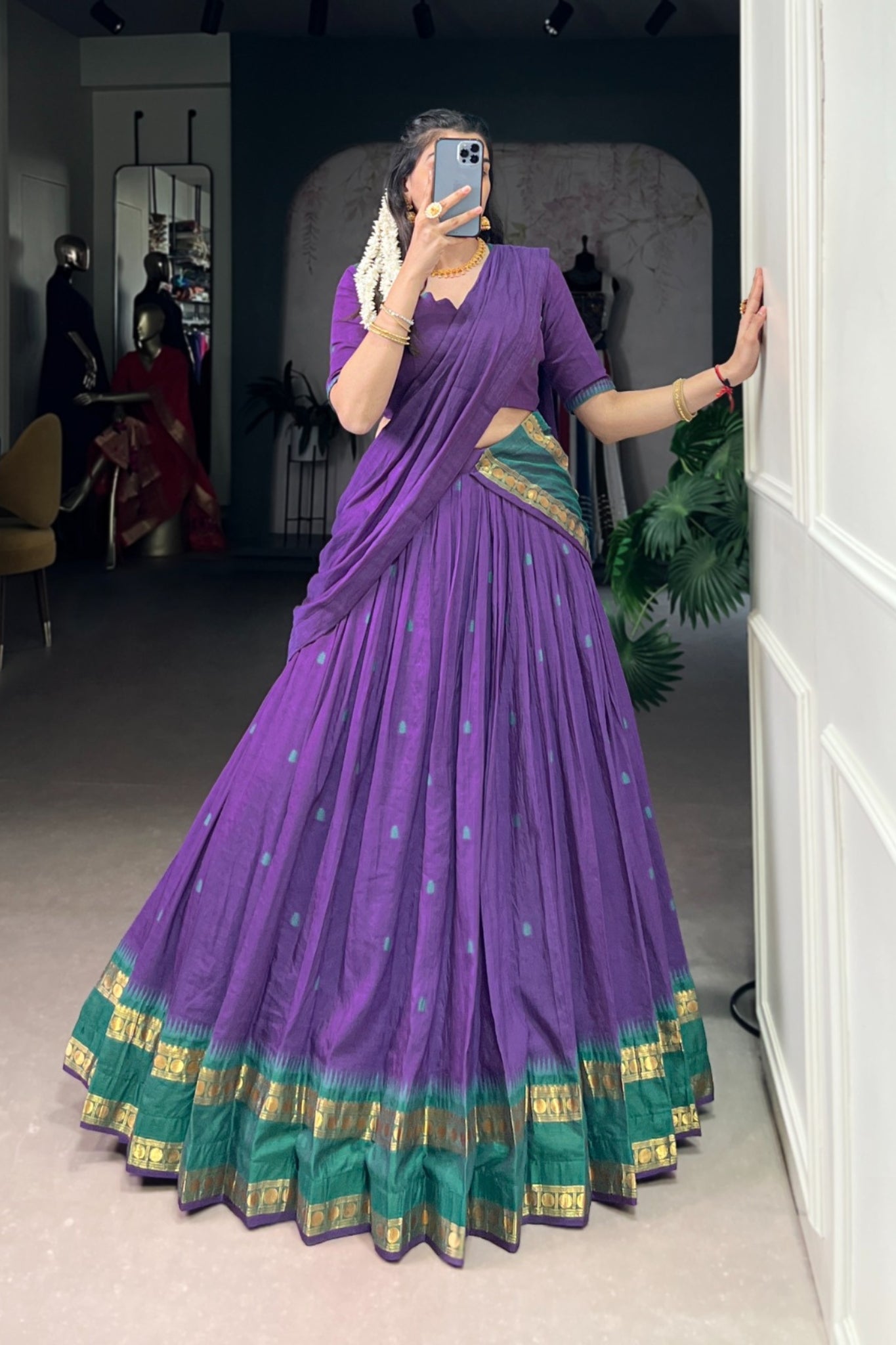 Pure Chanderi Zari Weaving Work South Indian Lehenga Choli