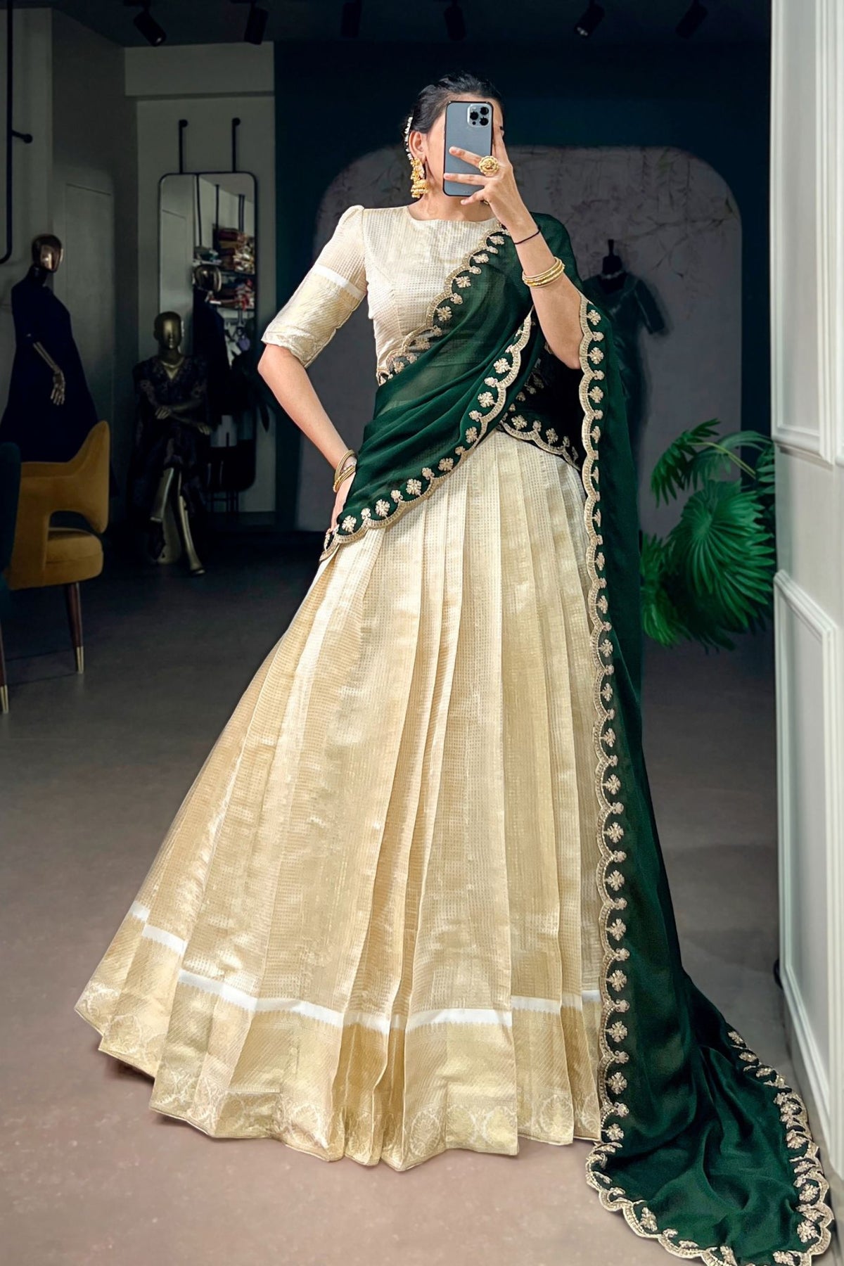 Jacquard Chex Zari Weaving Work Beautiful Lehenga Choli