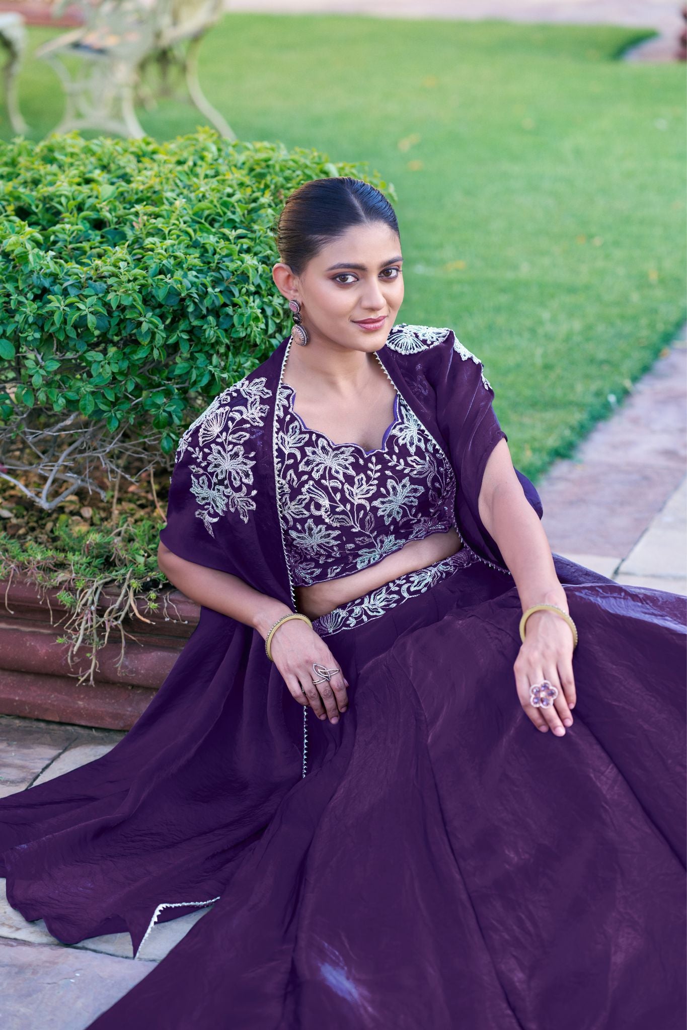Premium Fendi Silk Lehenga Choli Set With Embroidered Shrug