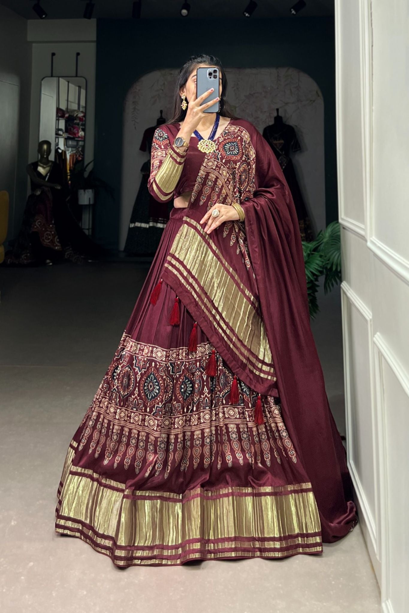 Gaji Silk Lehenga Choli With Digital Print And Lagadi Patta