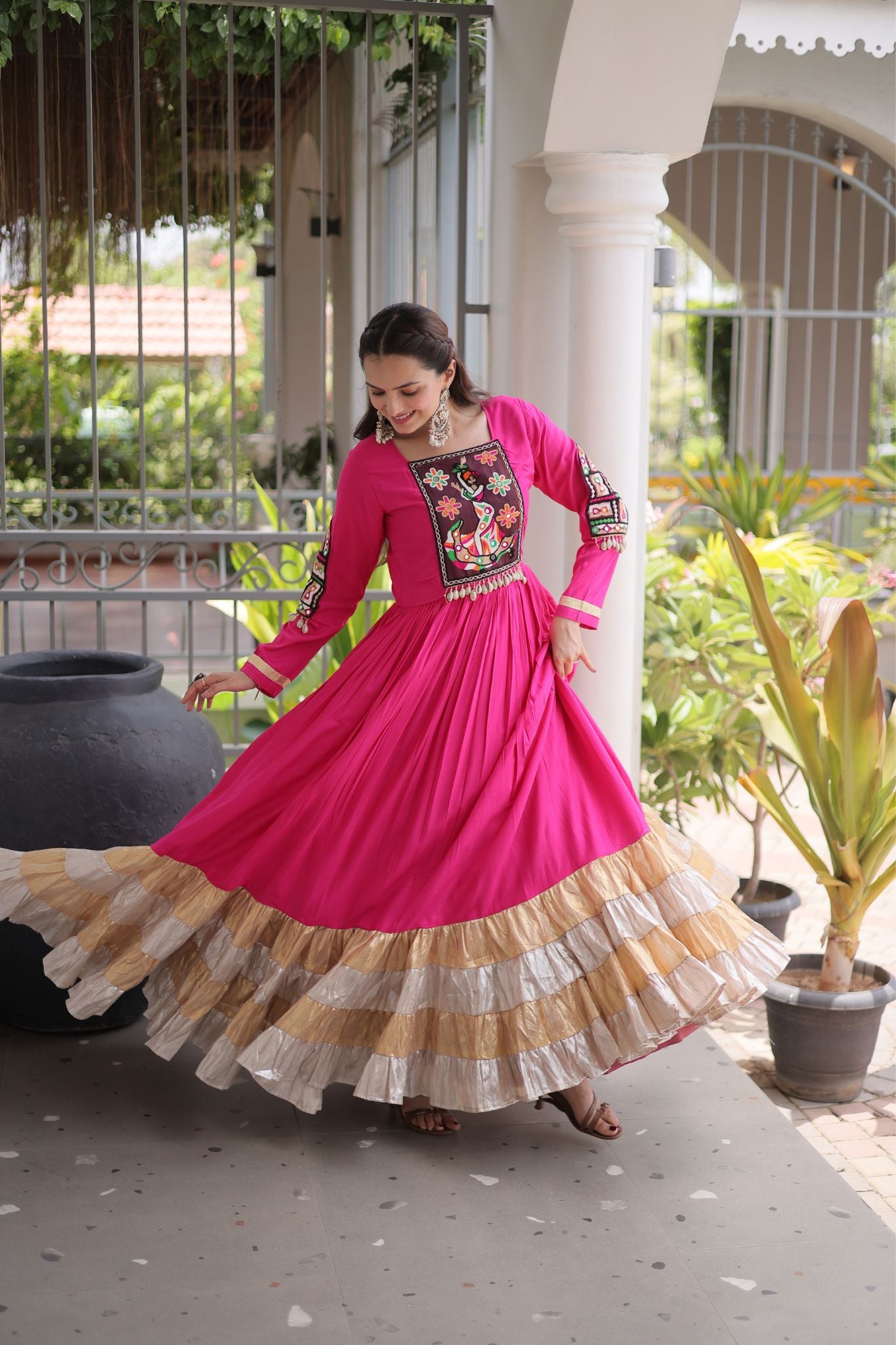 Raasrang Navratri Special Designer Rayon Gown With Kutchi Gamthi Thread Work
