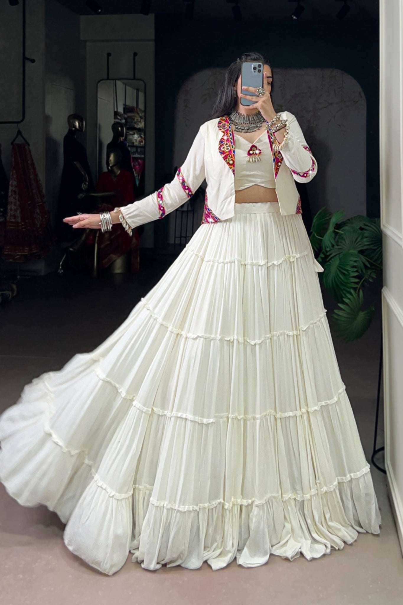 Pure Rayon Mirror Gamthi Work Navratri Lehenga Choli Set