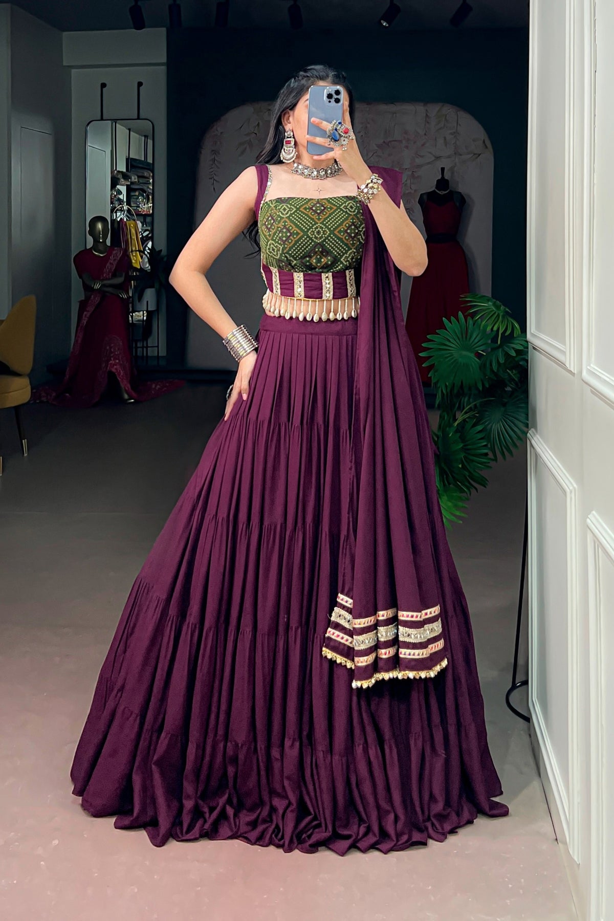 Wine Rayon Navratri Designer Lehenga Choli