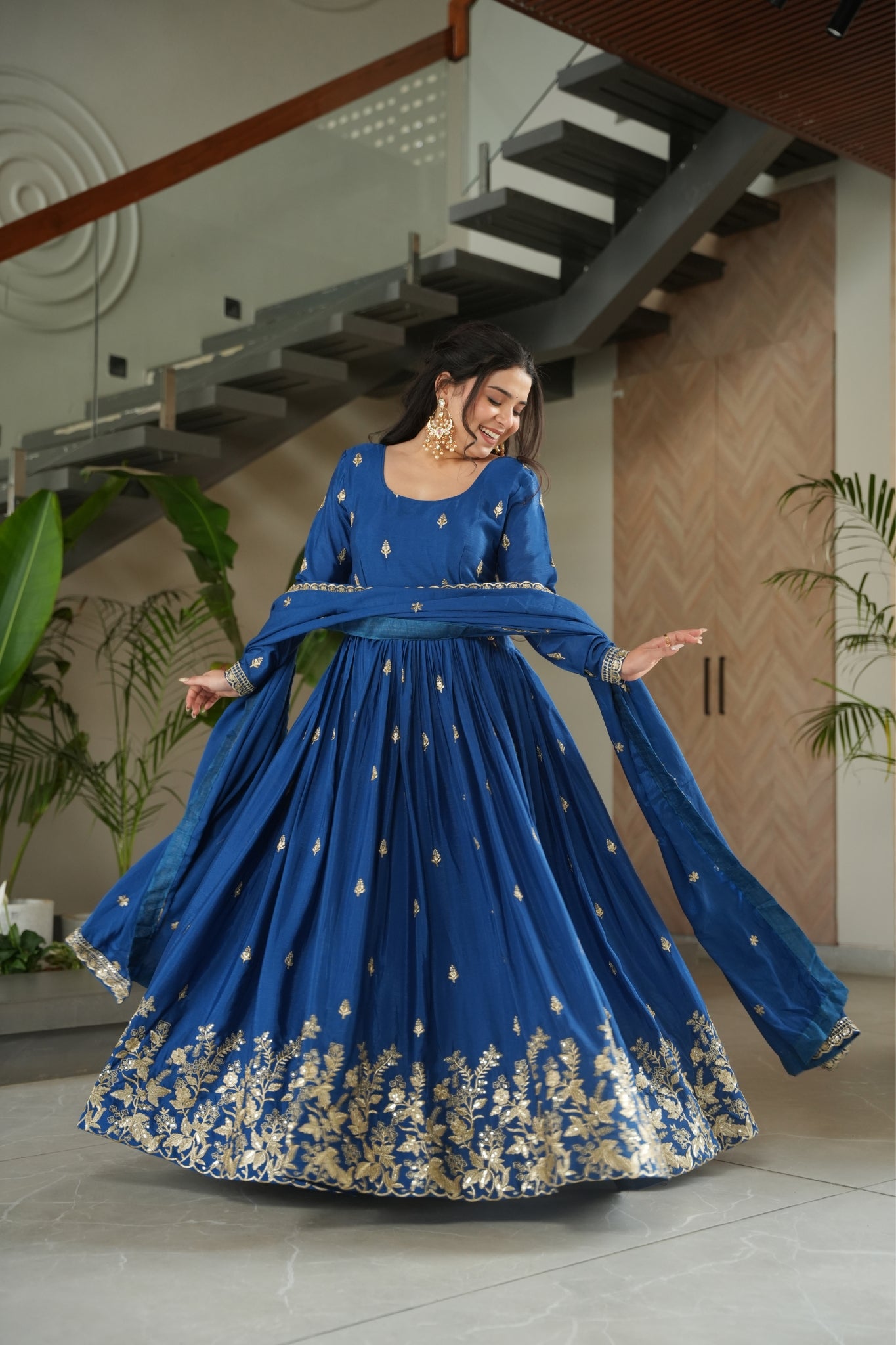 Wedding Designer Embroidered Zari Sequins Work Gown