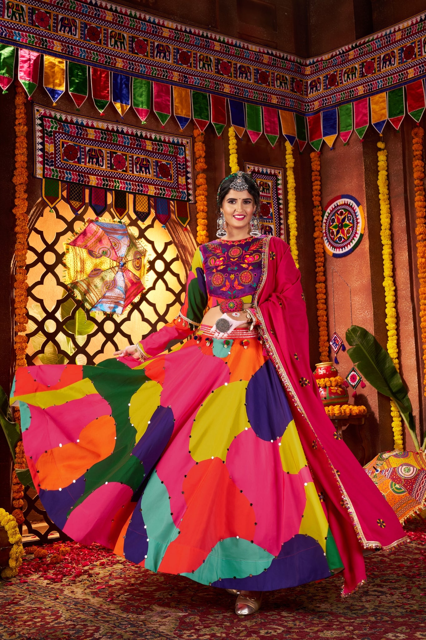 Beautiful Multi Color Designer Maslin Traditional Navratri Special Lehenga Choli