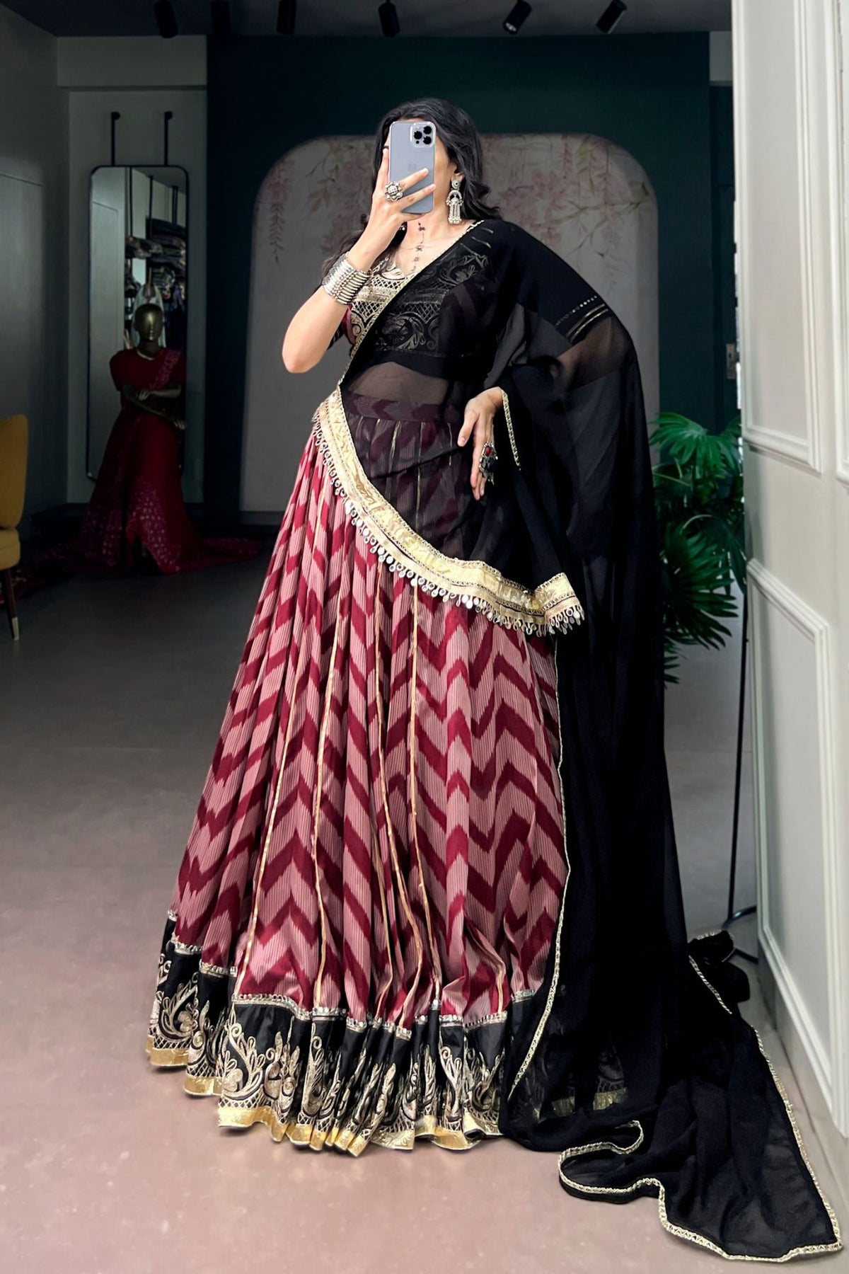 Designer Tasar Silk Mirror Work Navratri Chaniya Choli