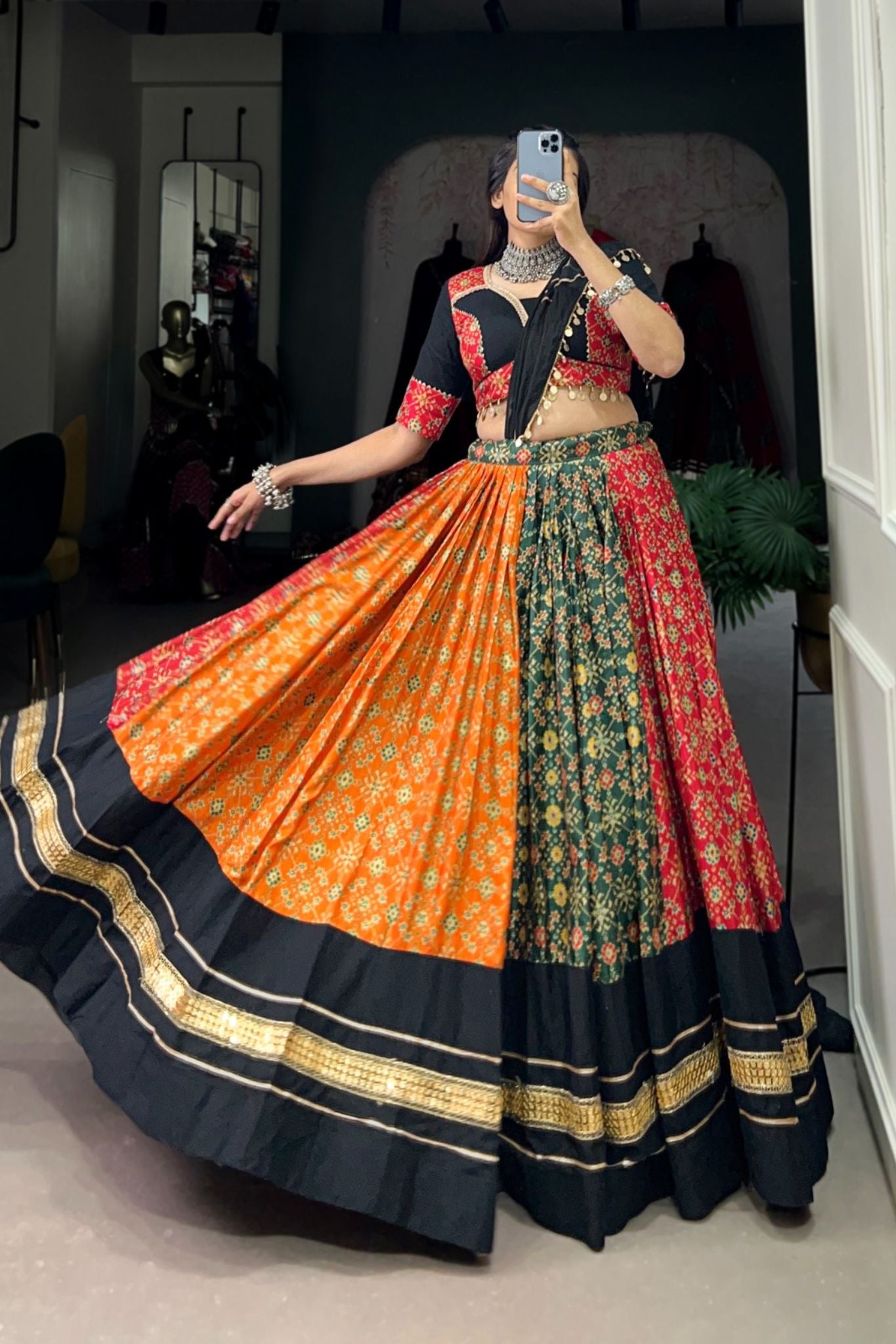 Foil Printed Pure Cotton With Dola Silk Lehenga Choli For Navratri