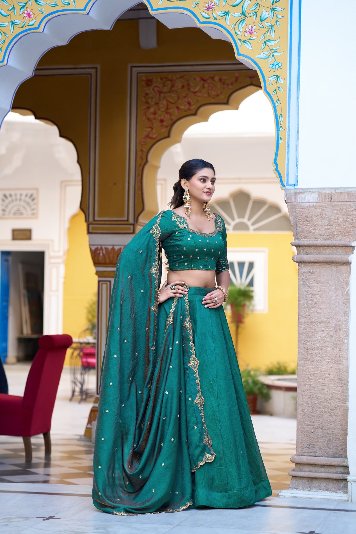 Designer Silk Lehenga Choli For Women With Sequins Thread Embroidery Dupatta