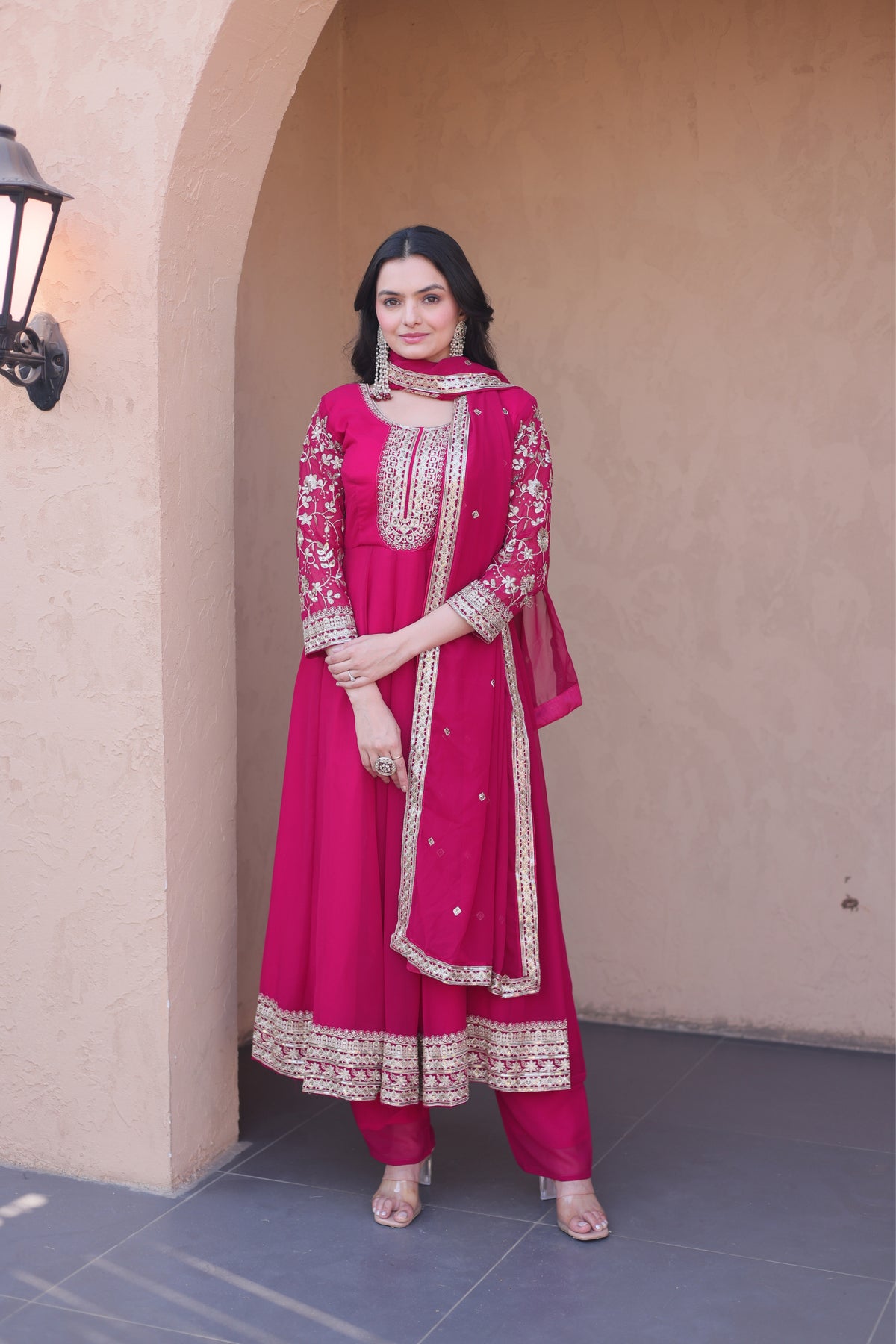 Designer Sequins Embroidered Anarkali Gown With Dupatta Set