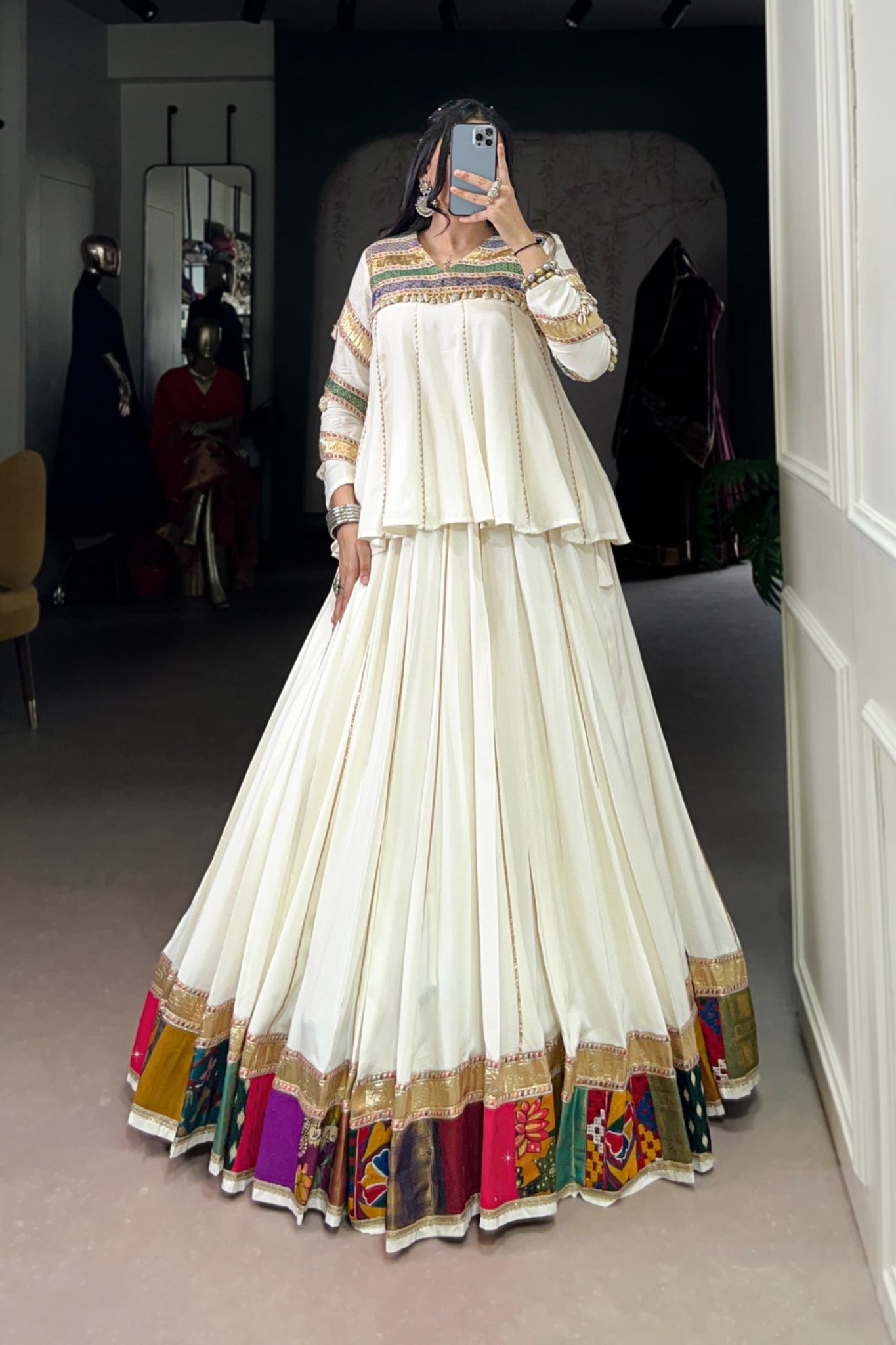 Stylish Designer Navratri Lehenga Choli With Multi Patchwork & Gota Patti Lace
