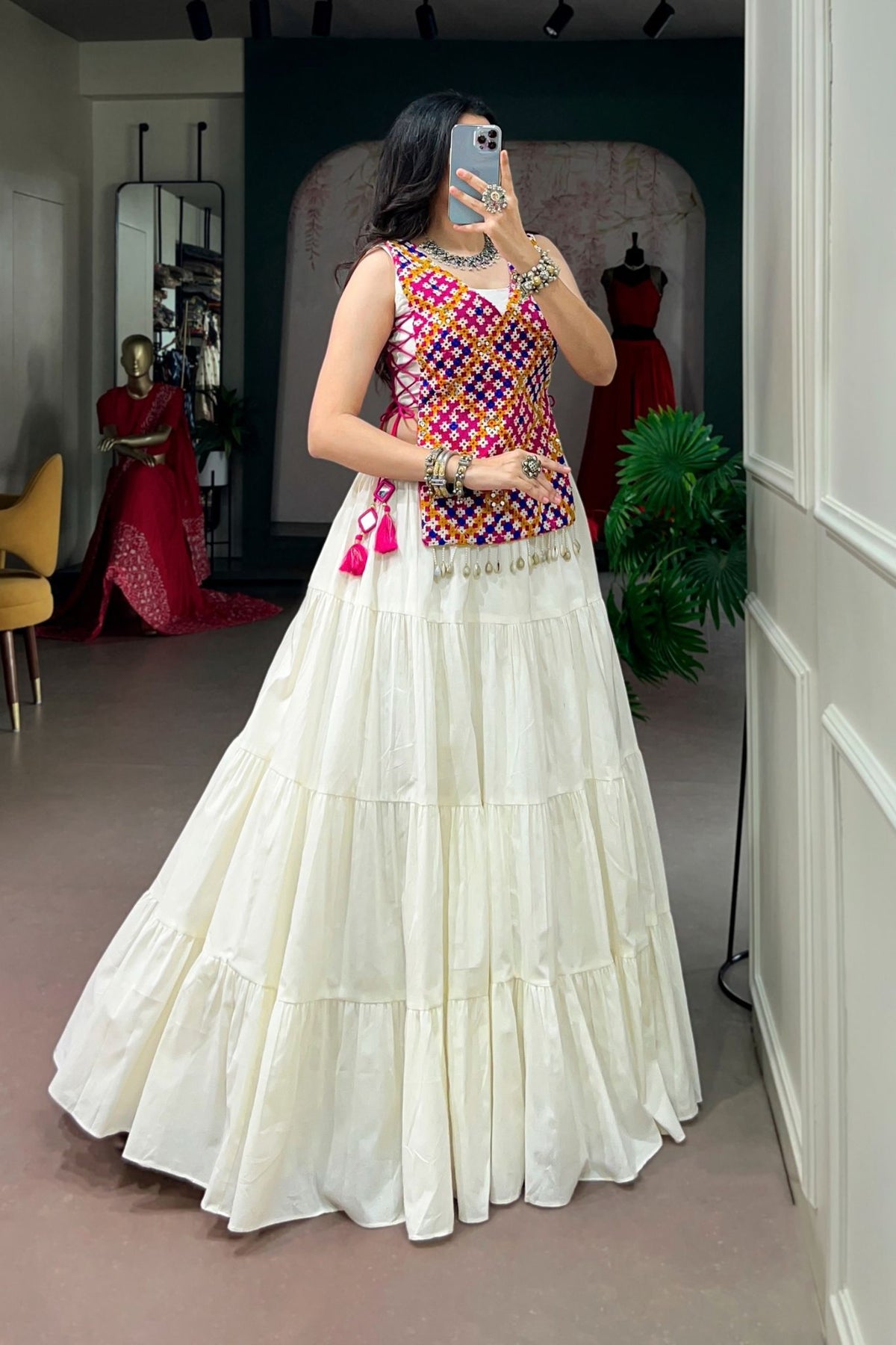 Navratri Designer Pure Cotton Gamthi Work Lehenga Choli