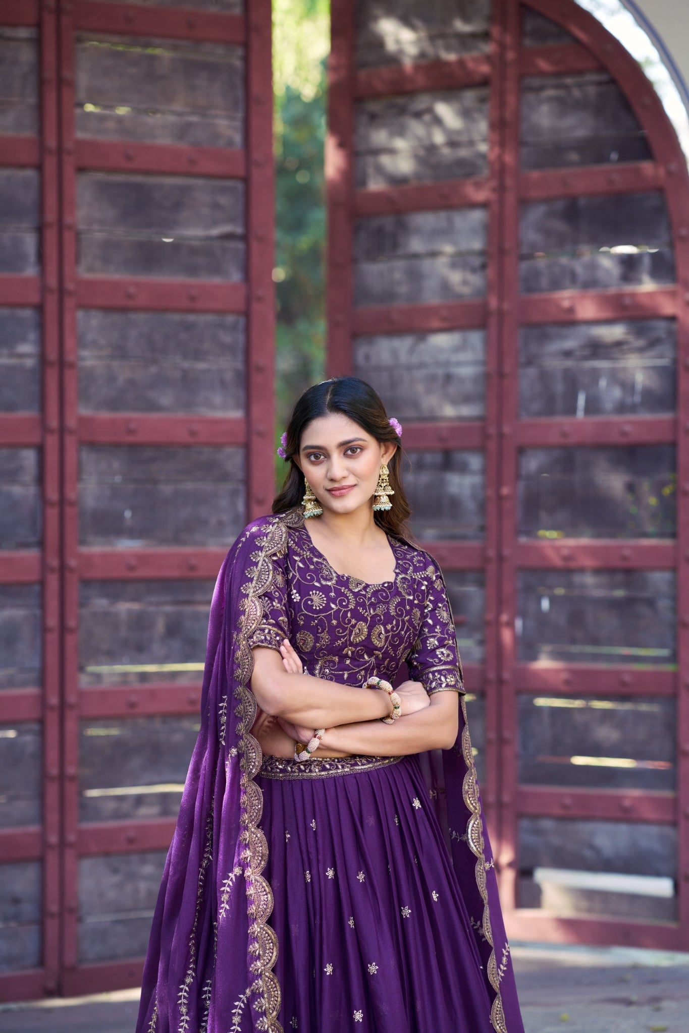 Royal Purple Star Georgette Lehenga Choli Set For Women
