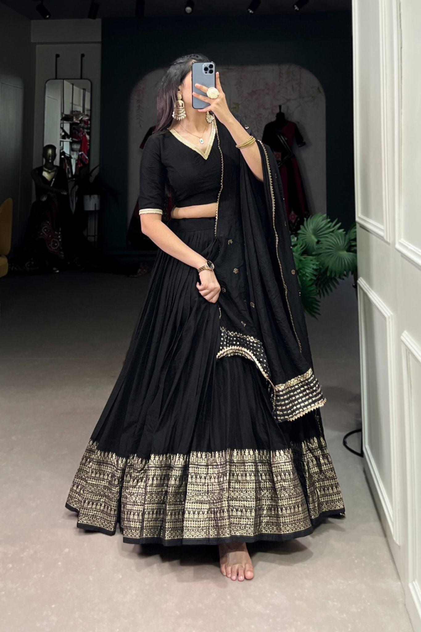 Pure Chanderi Plain With Zari Weaving Work Lehenga Choli