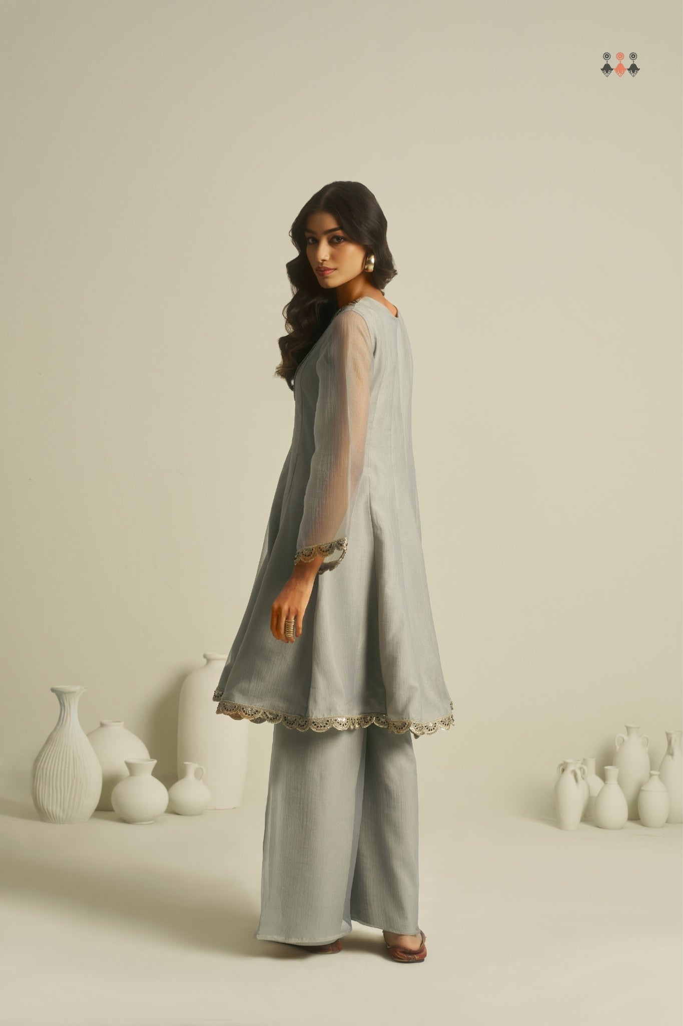 Pure Tissue Handworked Peplum And Palazzo Set