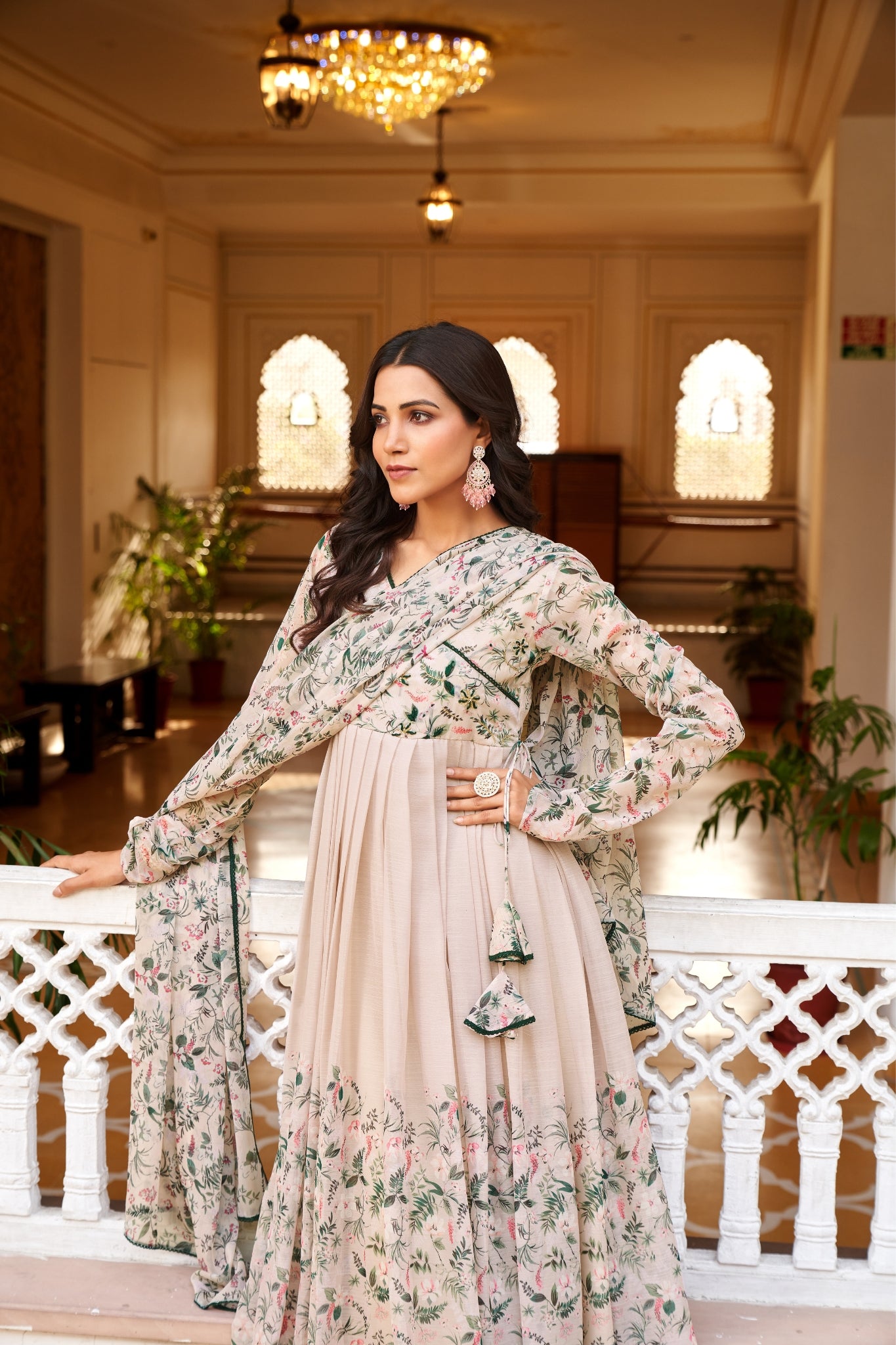 Printed Anarkali Kurta With Pent & Dupatta Set