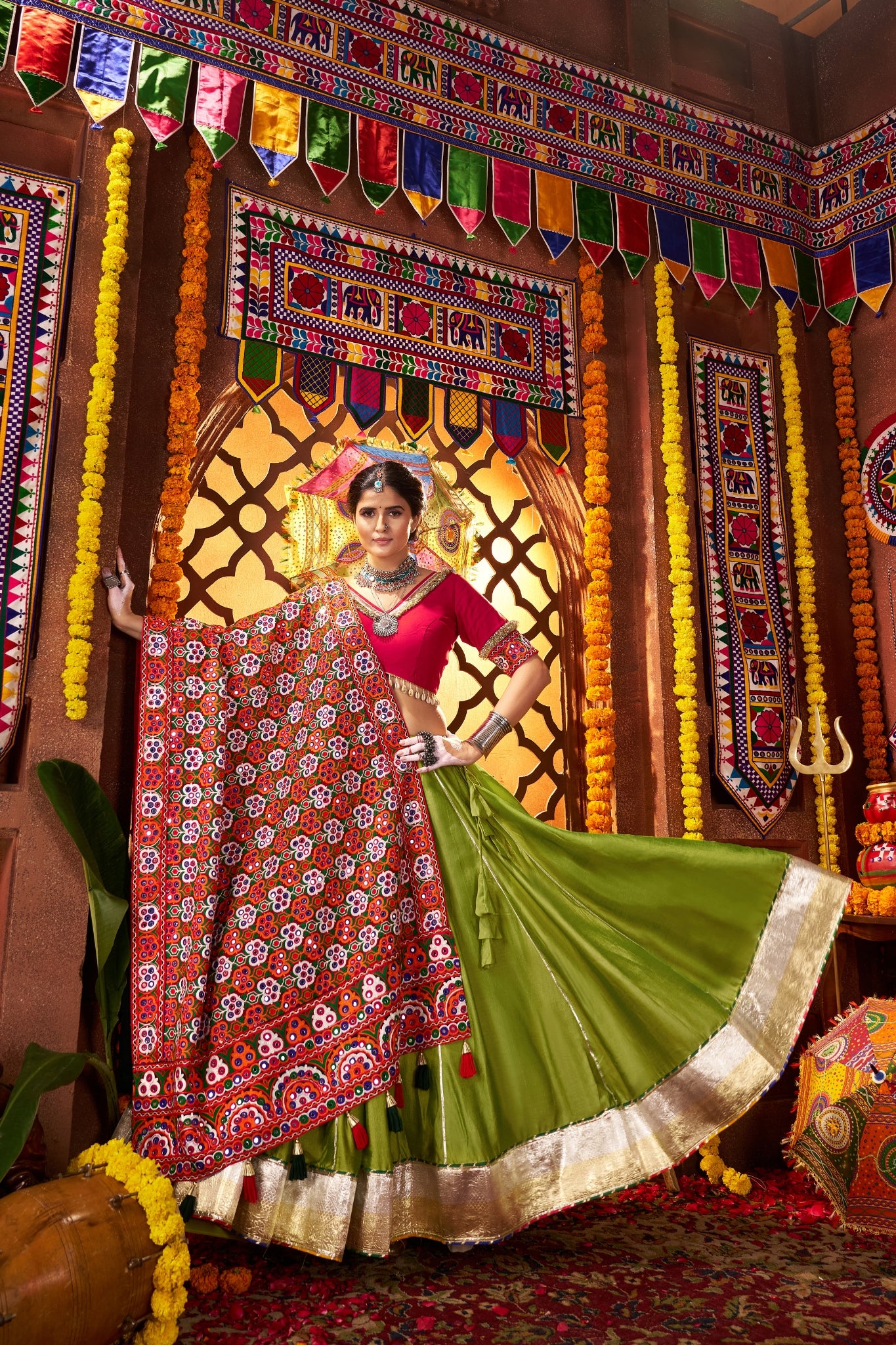 Fluorescent Green Stylish Designer Navratri Special Lehenga Choli