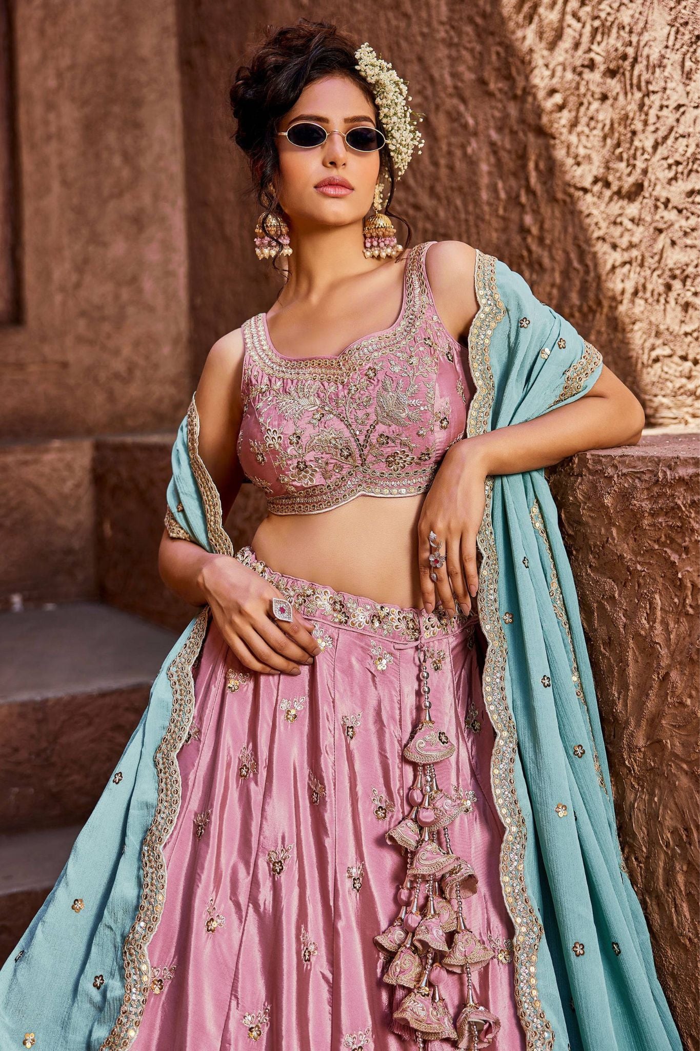 Blush Pink Designer Art Silk Wedding Lehenga Choli