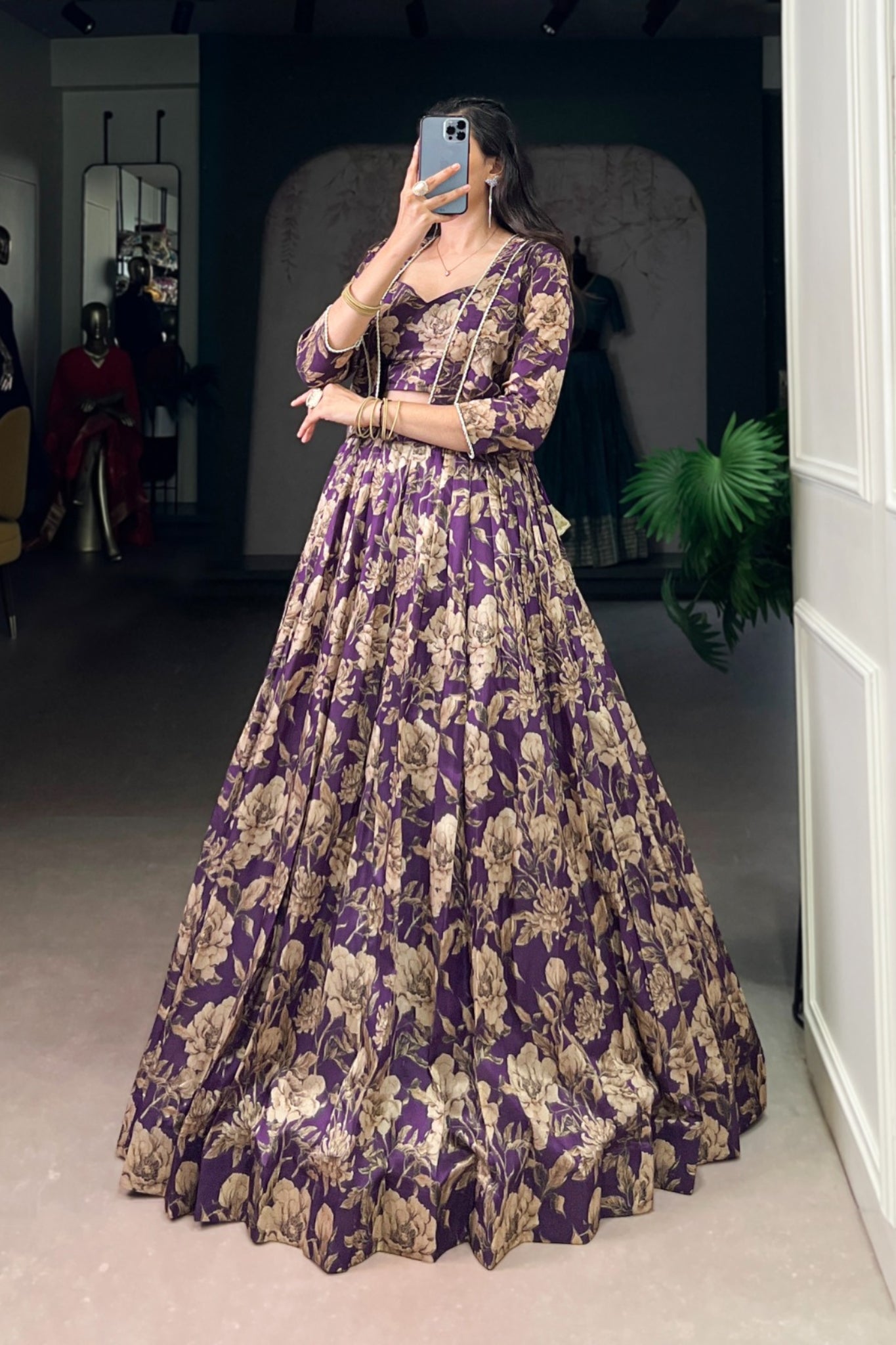 Luxury Tasar Silk Floral Print Lehenga Set With Stylish Koti