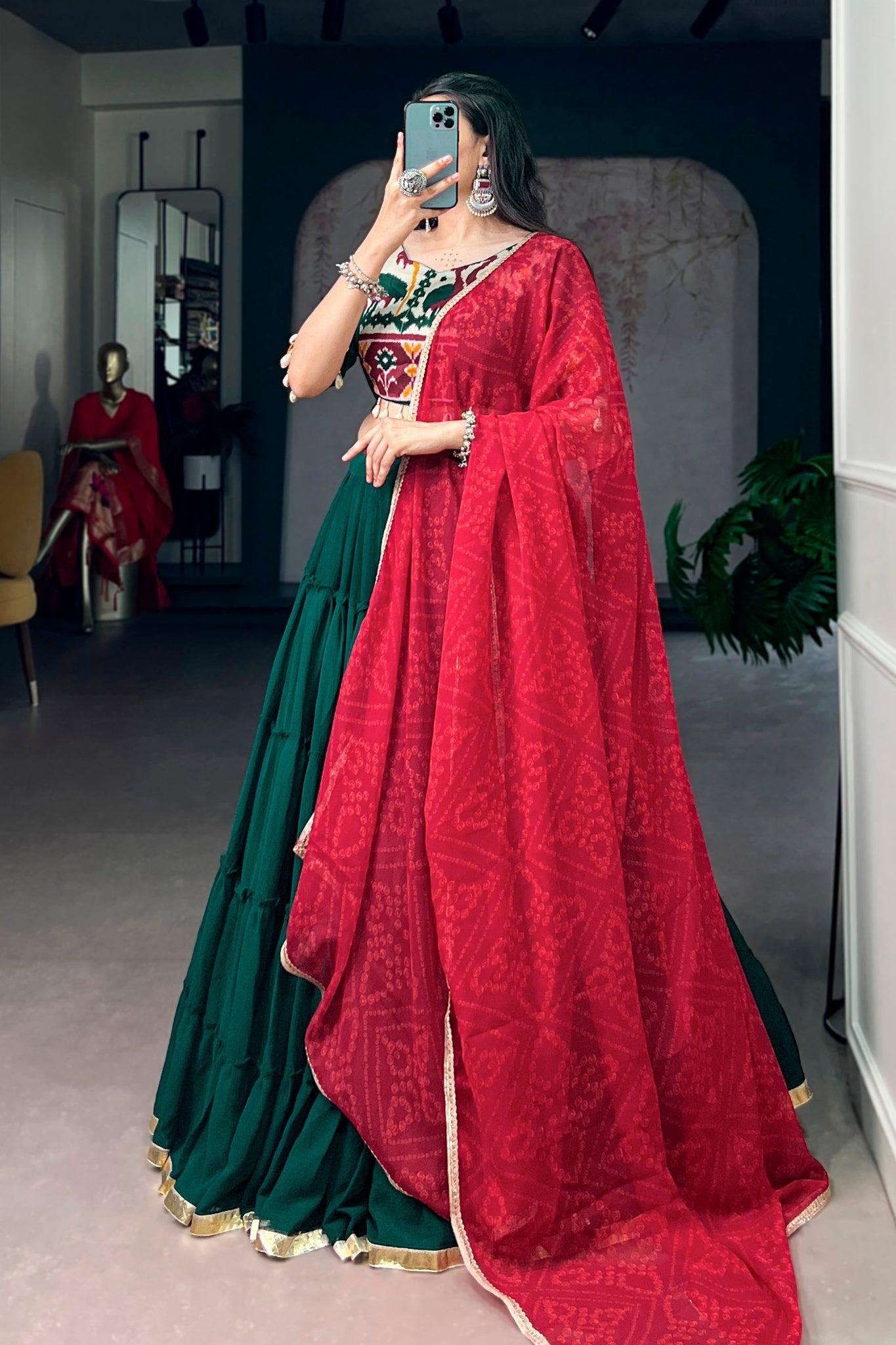 Raasrang Green Navratri Special Designer Lehenga Choli With Bandhej Dupatta