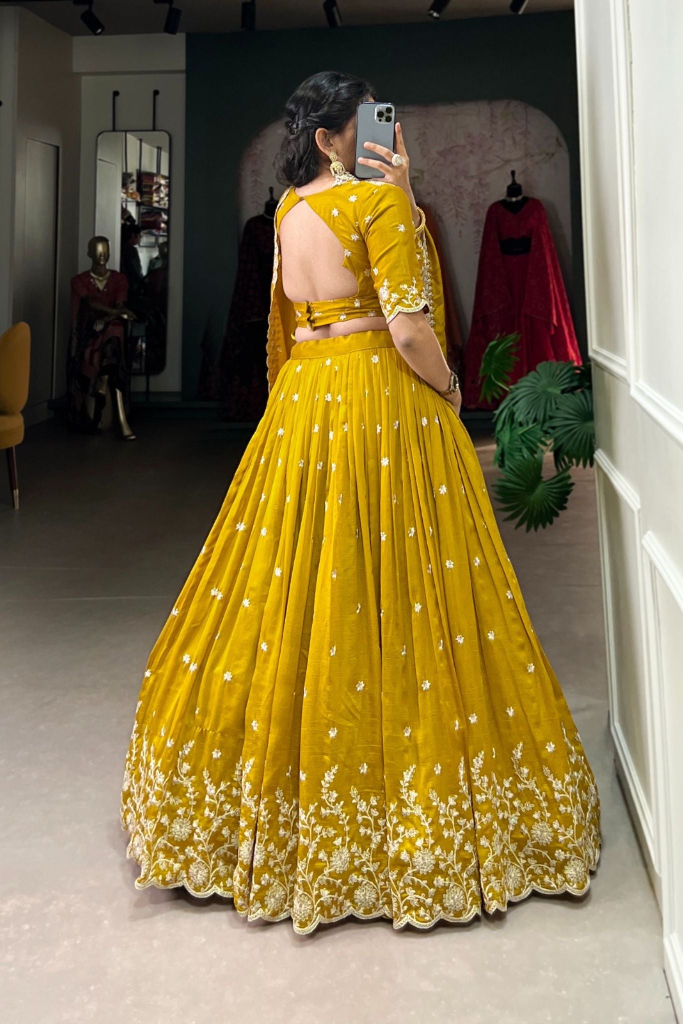 Mustard Yellow Sequins Tread Embroidered Lehenga Choli