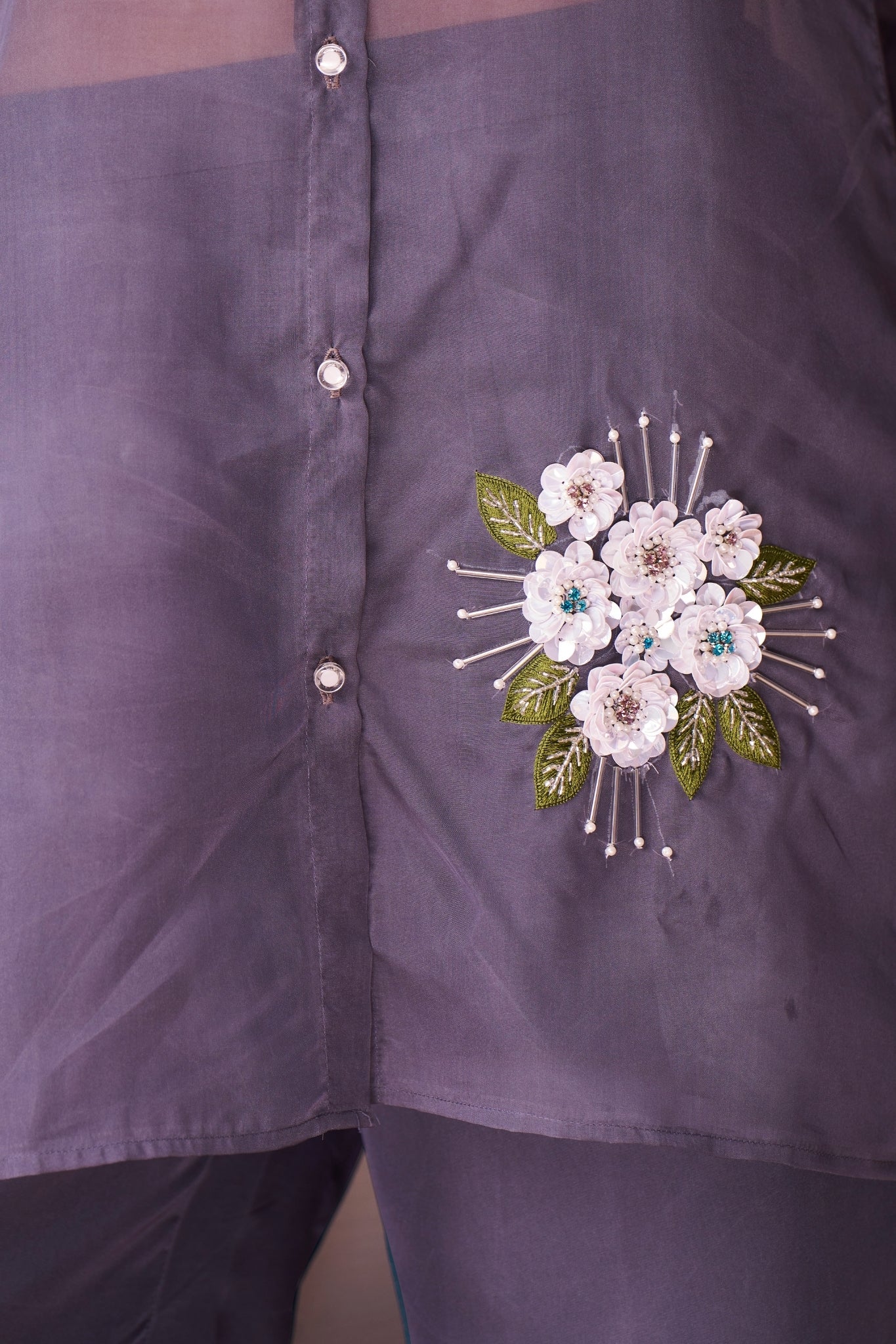 Ethereal Grey Floral Organza Ensemble Co Ord Set