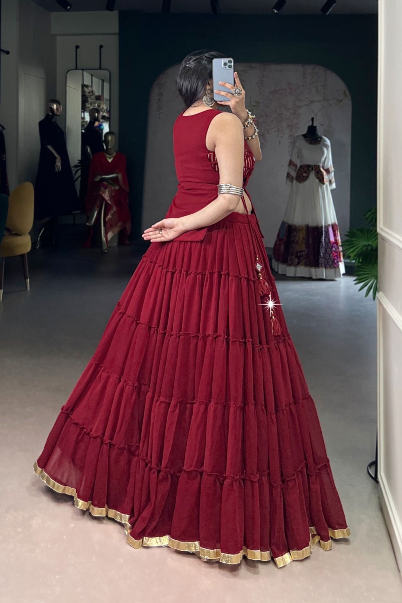 14 Meter Full Gher Navratri Showstopper Lehenga Choli With Mirror Koti