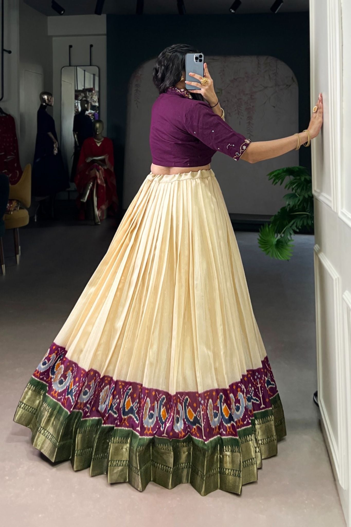 Ready-to-Wear Zari Woven Poly-Cotton Lehenga with Hand-Embroidered Cotton Blouse