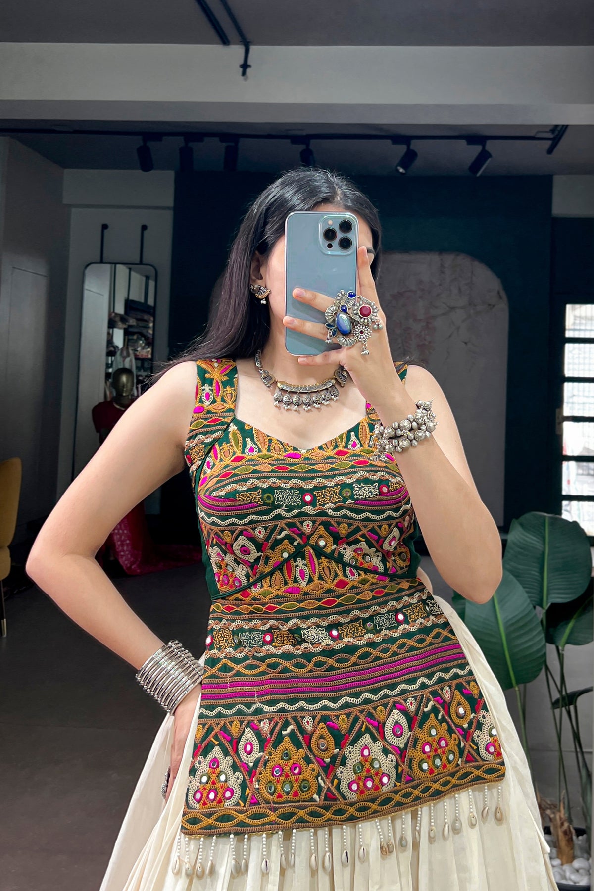 Navratri Kora Cotton Lehenga Choli With Kutchi Work Blouse