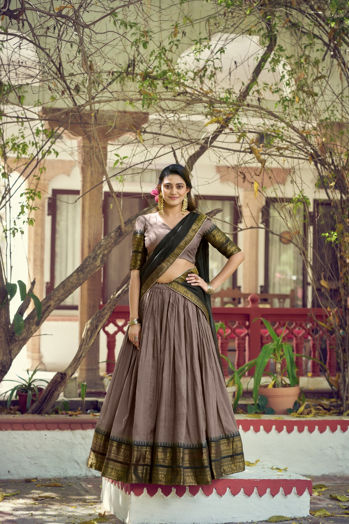 South Indian Traditional Lehenga Choli With Dupatta For Women