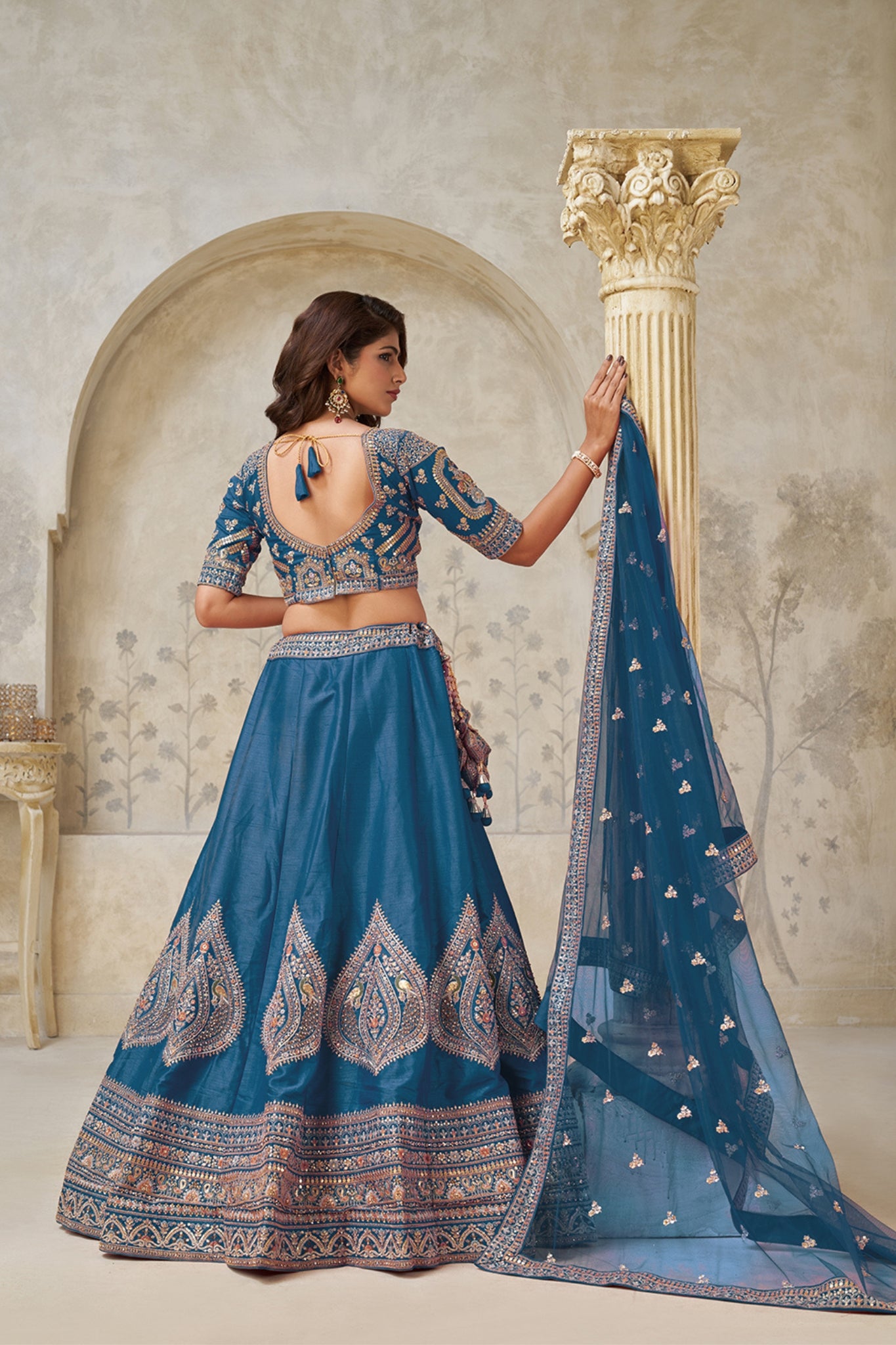 Crimson Elegance Minimalist Peacock And Leaf Motif Bridal Lehenga
