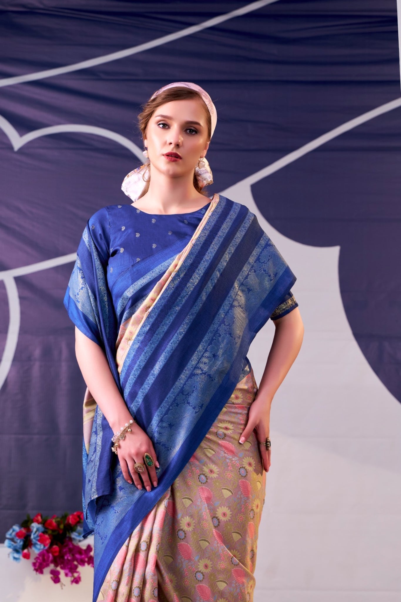 Elegant Floral Woven Designer Saree With Rich Contrast Border