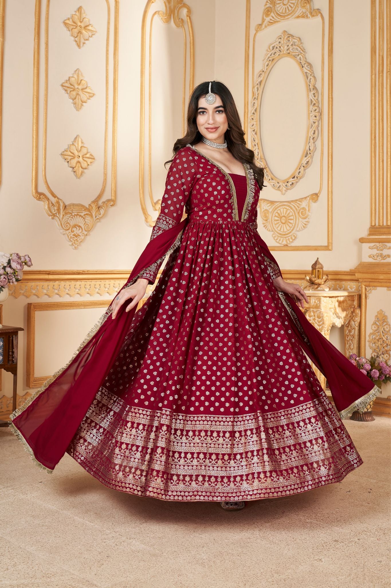 Red Designer Georgette Anarkali Gown