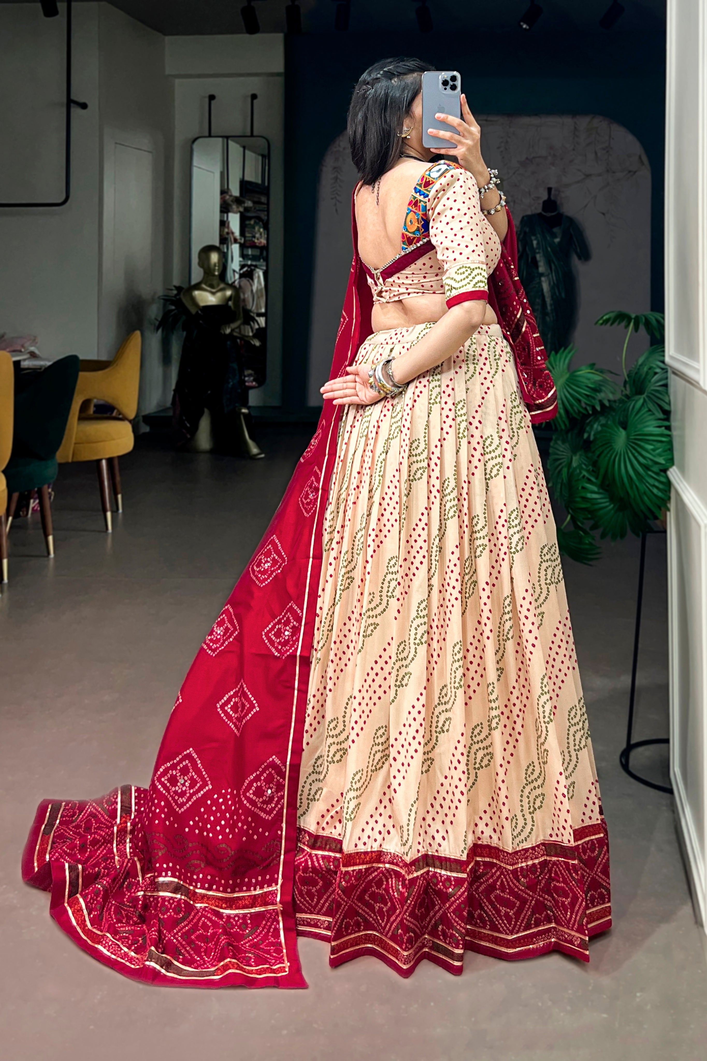 Tasar Silk Bandhani Print Designer Lehenga Choli for Navratri