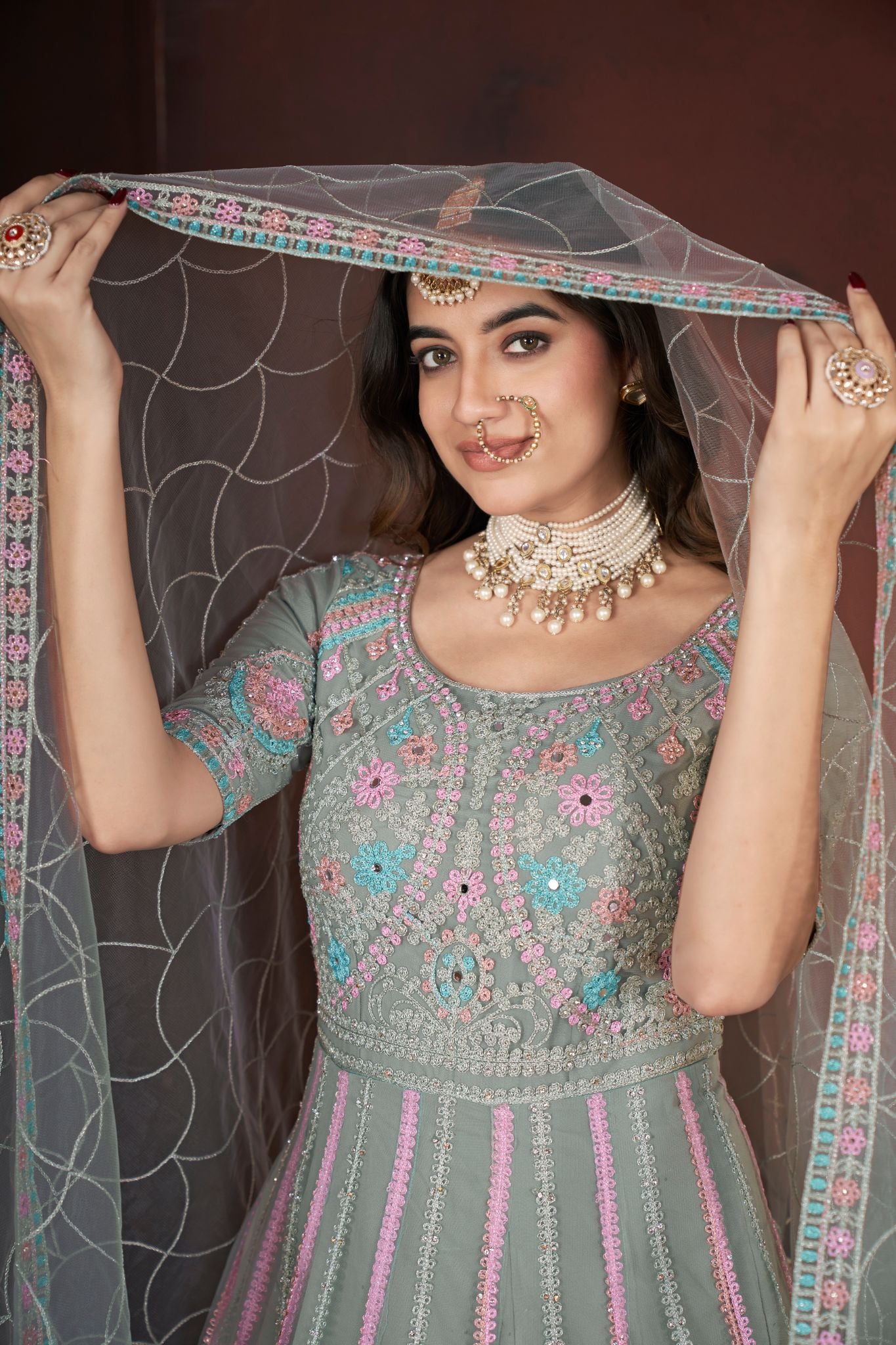 Pista Thread Embroidery With Zarkan And Mirror Work Elegance Gown