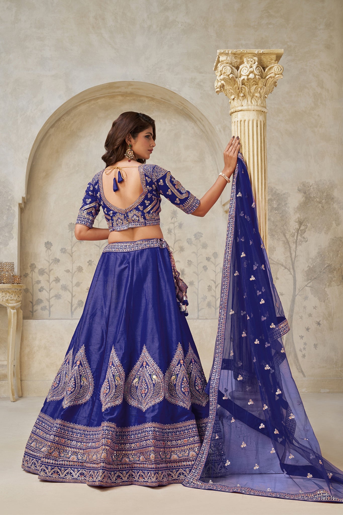 Crimson Elegance Minimalist Peacock And Leaf Motif Bridal Lehenga