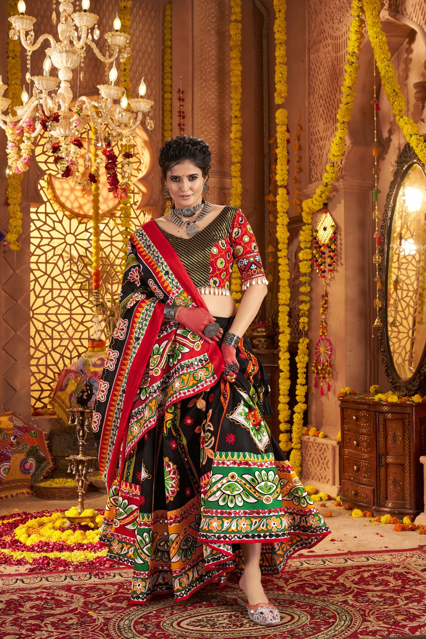 Black Designer Organic Cotton Stylish Navratri Lehenga Choli Set