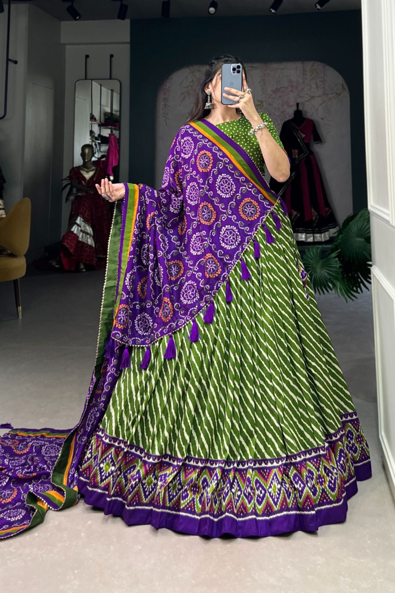 Gorgeous Patola Leheriyu Print Lehenga Choli