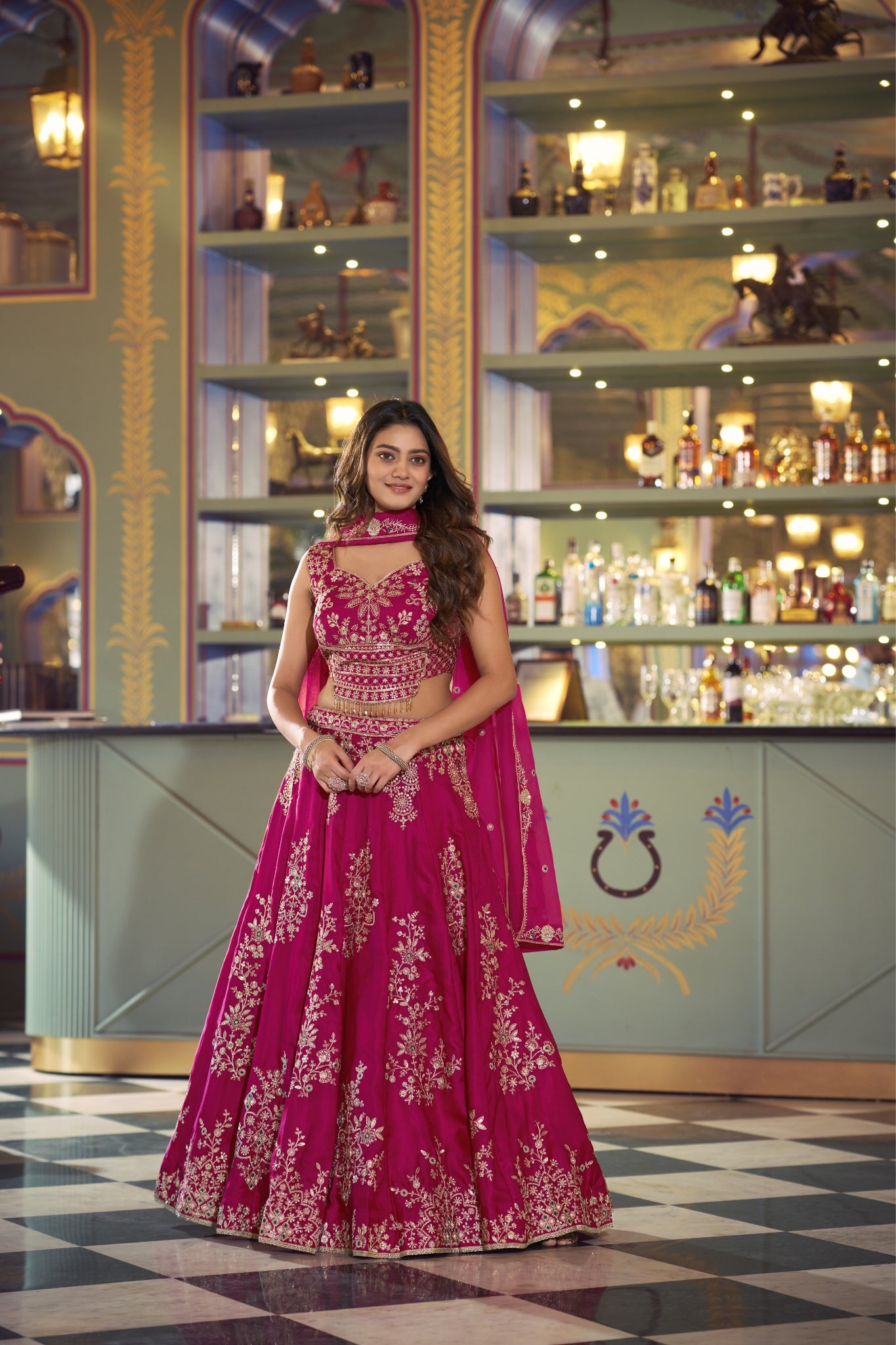 Pink Sequins Embroidered Wedding Lehenga Choli