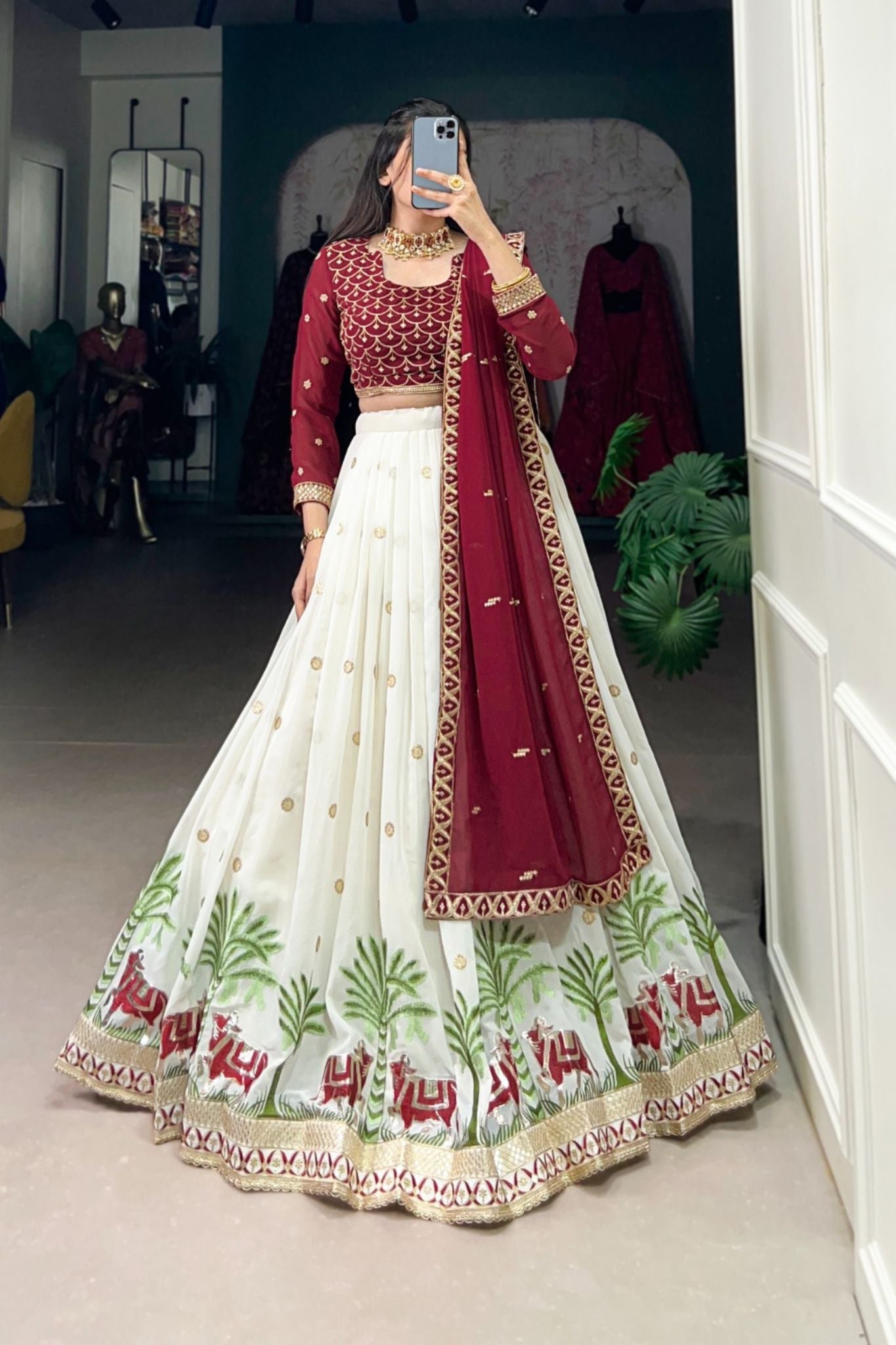 Georgette Sequins Thread Embroidered Beautiful Wedding Lehenga Choli