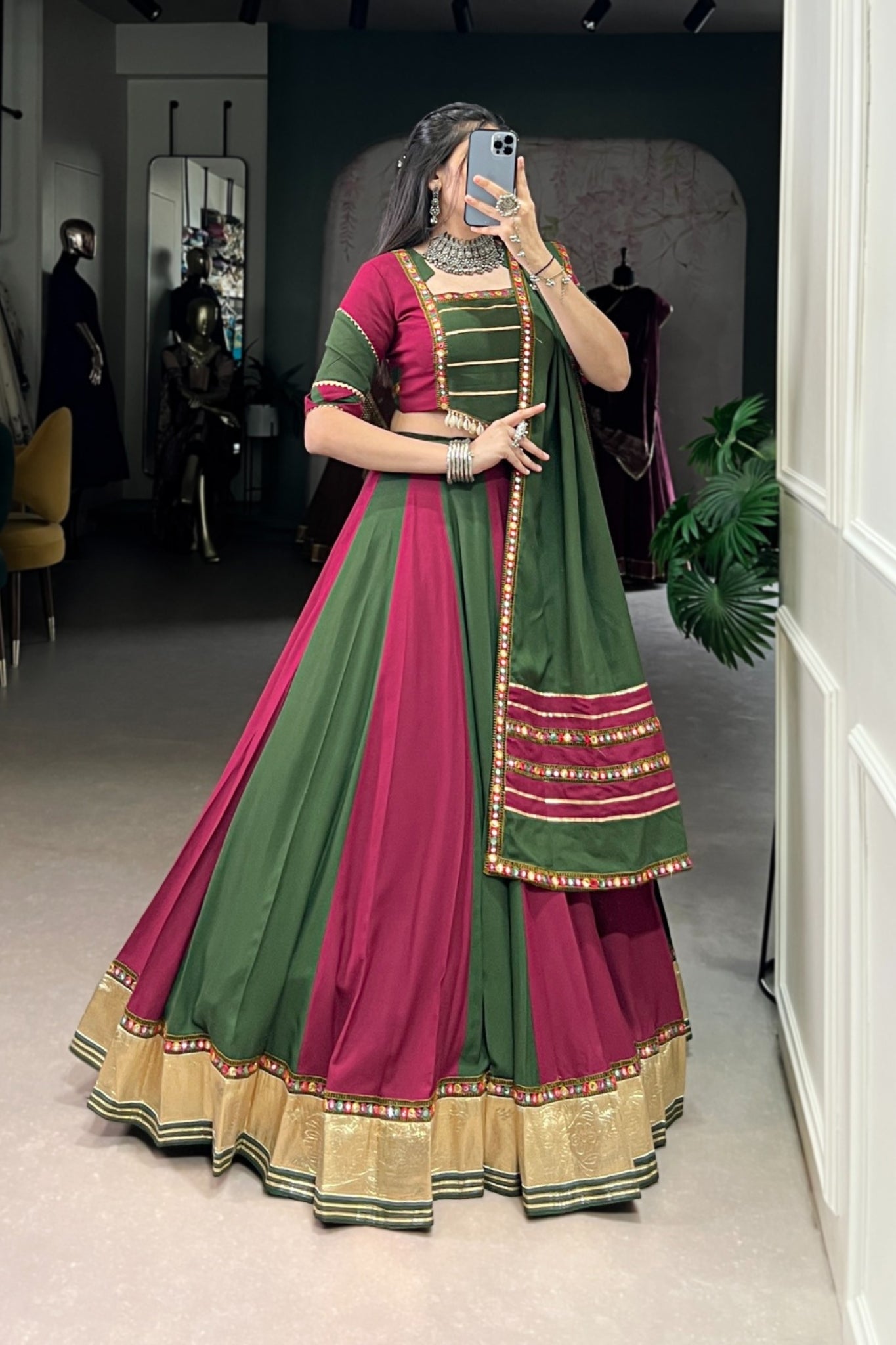 Pure Rayon Beautiful Gamthi Work Designer Traditional Navratri Lehenga Choli