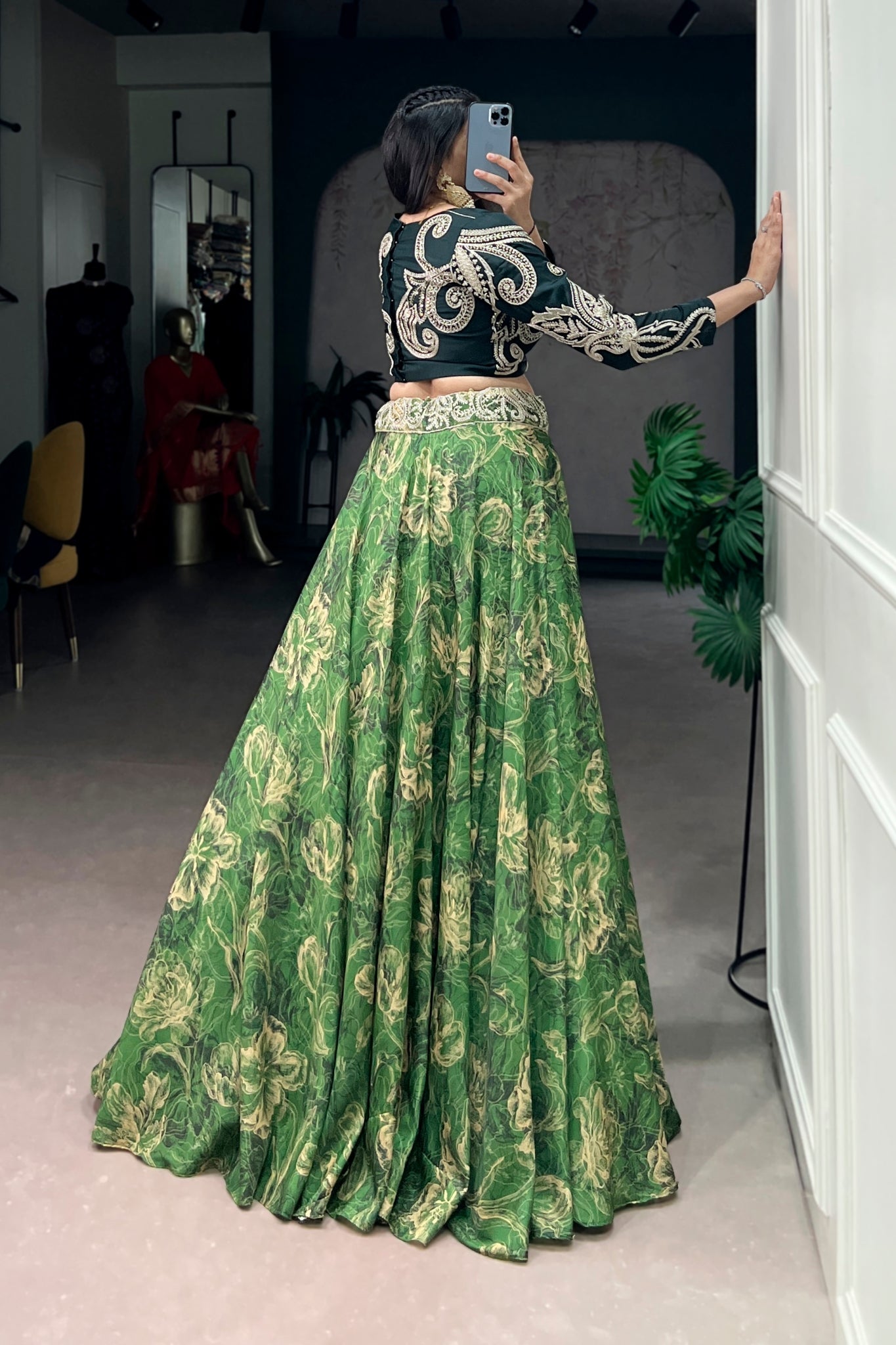 Floral Printed Tasar Silk Lehenga Choli